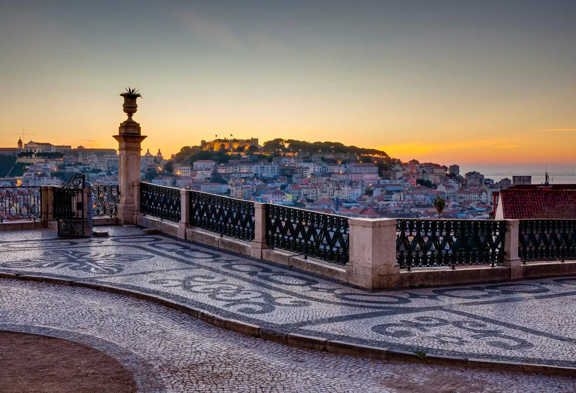 Castelo de São Jorge (São Jorge Castle), view from Miradouro de Sao Pedro de Alcantara - Lisbon, Portugal.
