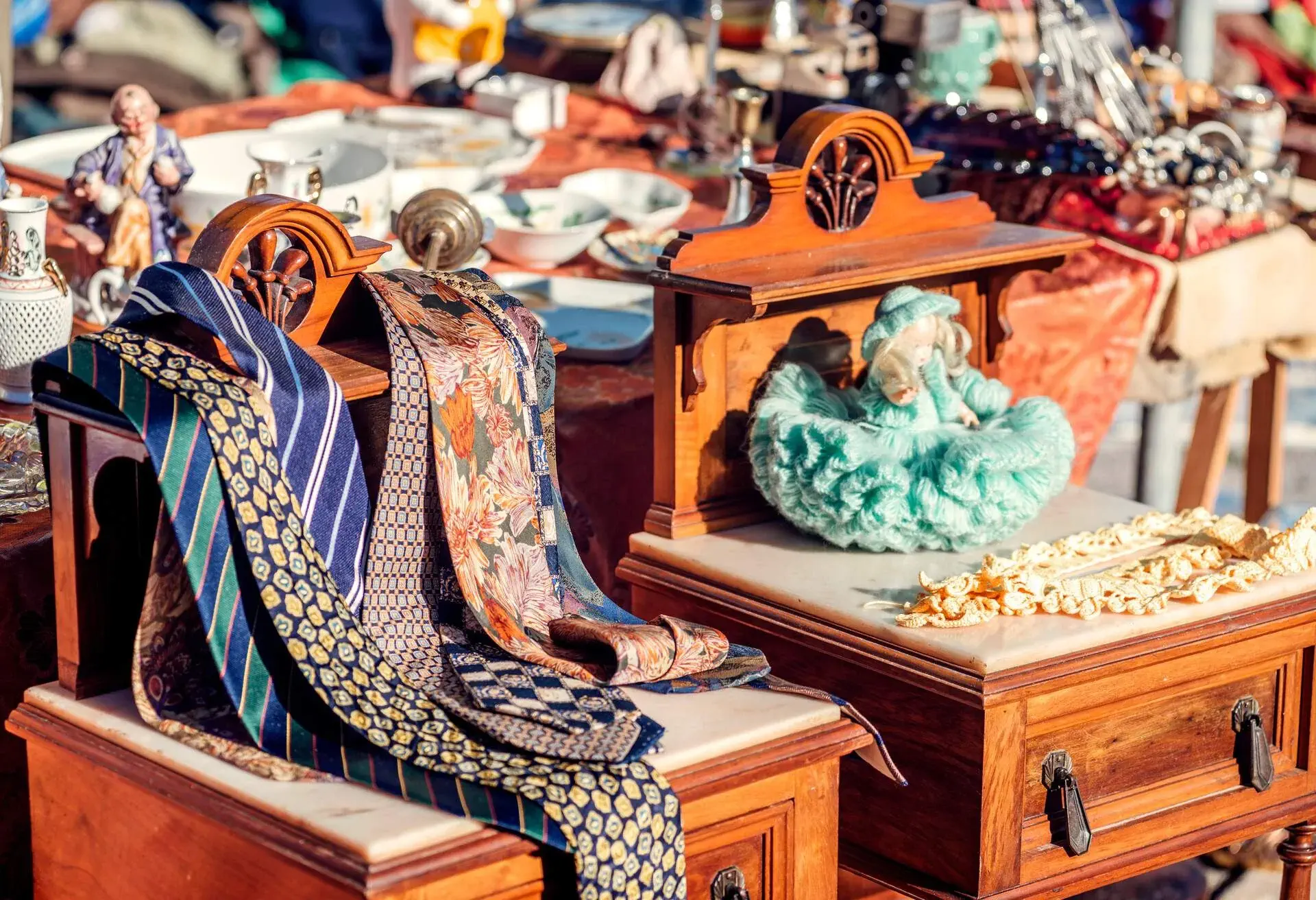 Second-hand goods up for sale in a flea market.