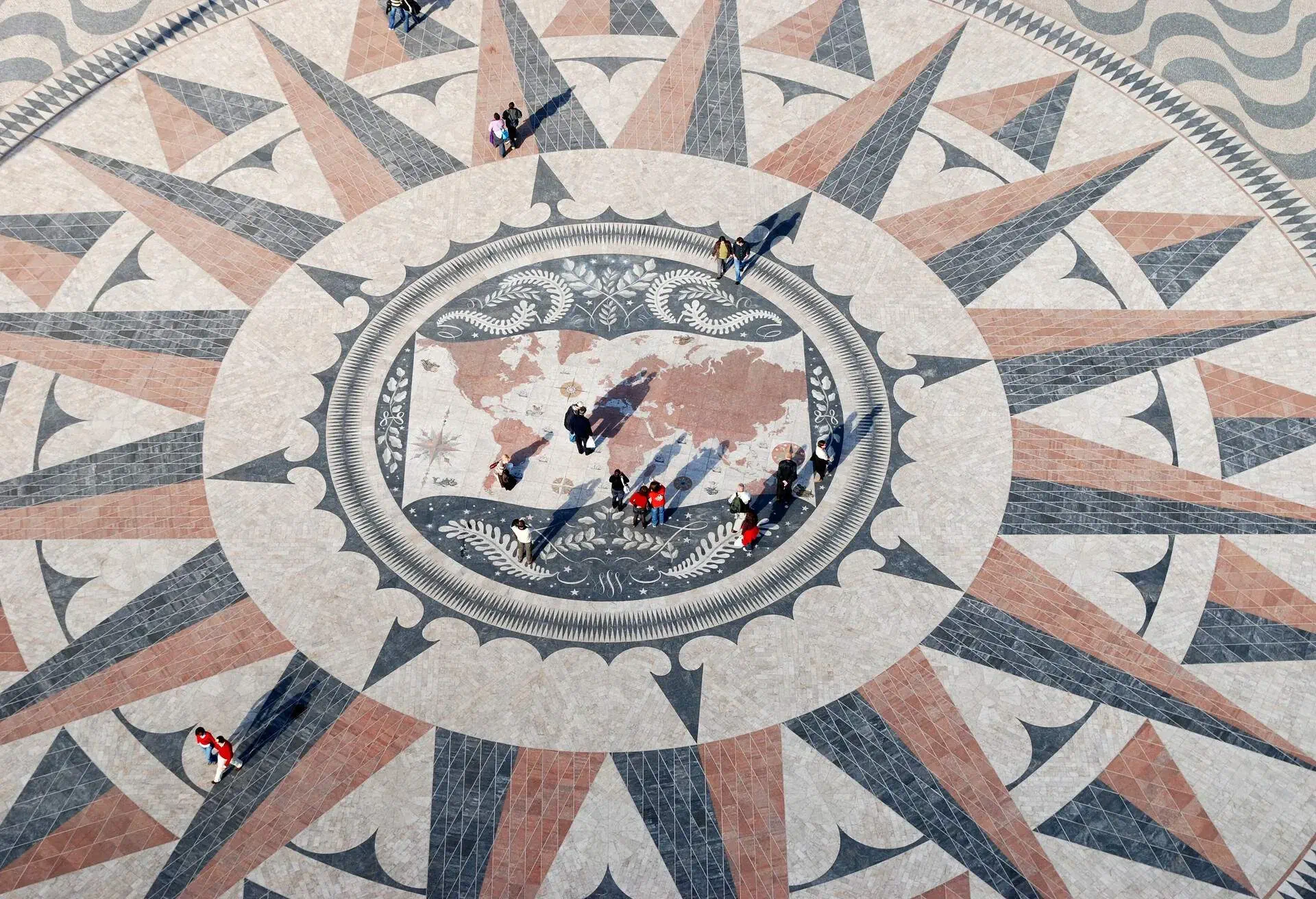 "Tessellated pavement with world map showing Portuguese  discoveries (Belem, Lisbon, Portugal)"