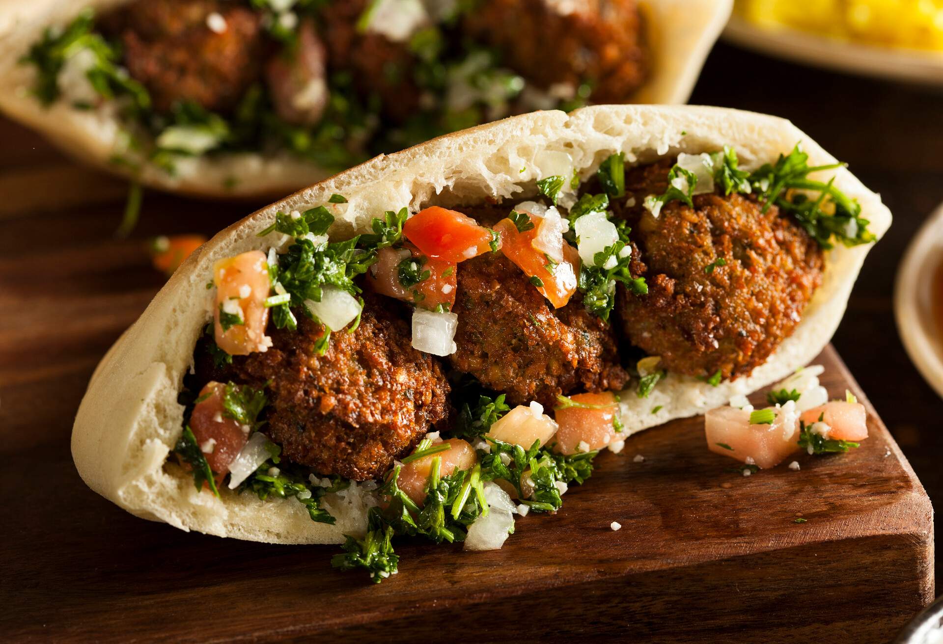 Healthy Vegetarian Falafel Pita with Rice and Salad