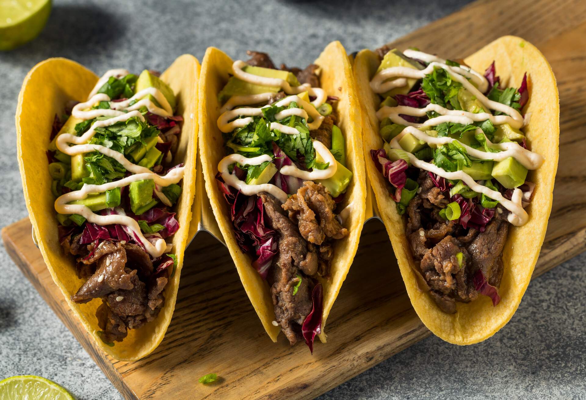 Homemade Korean Beef Bulgogi Tacos with Avocado and Cabbage