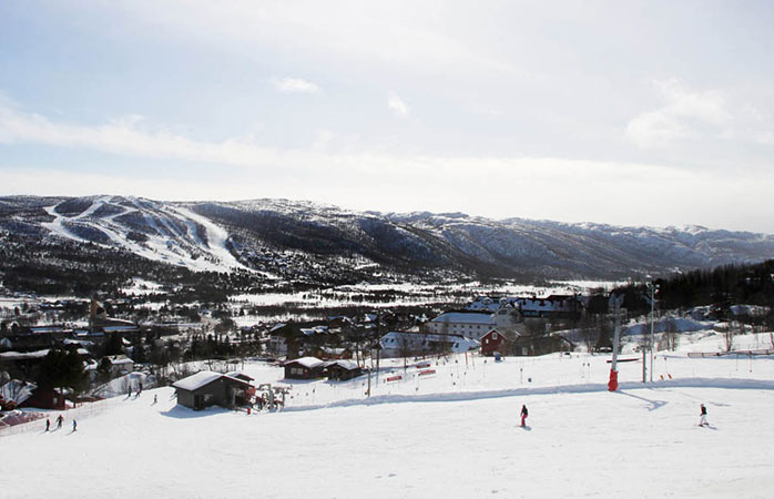 Den enorma skidanläggningen Geilo i västra Norge.
