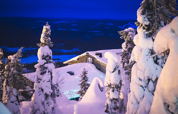 Här bor kanske tomten? Vy från Ylläs skidanläggning i Finland. 