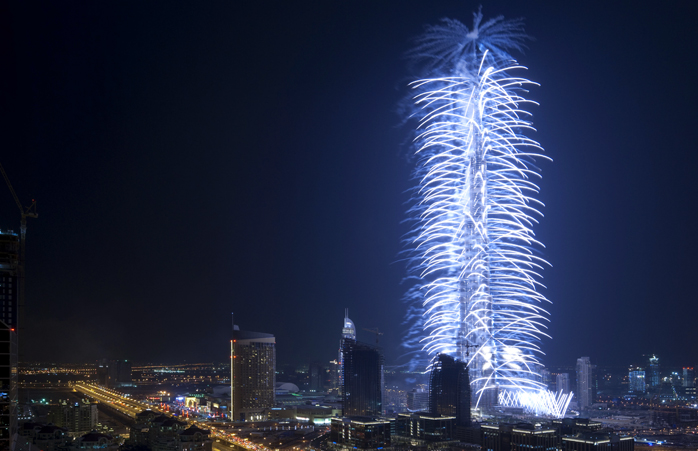 Burj Khalifa vid tolvslaget på nyårsafton