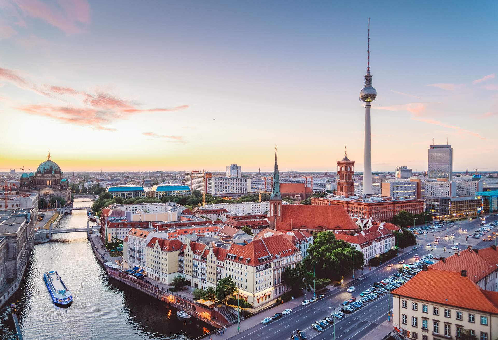 Skyline of Berlin (Germany) with TV Tower at dusk