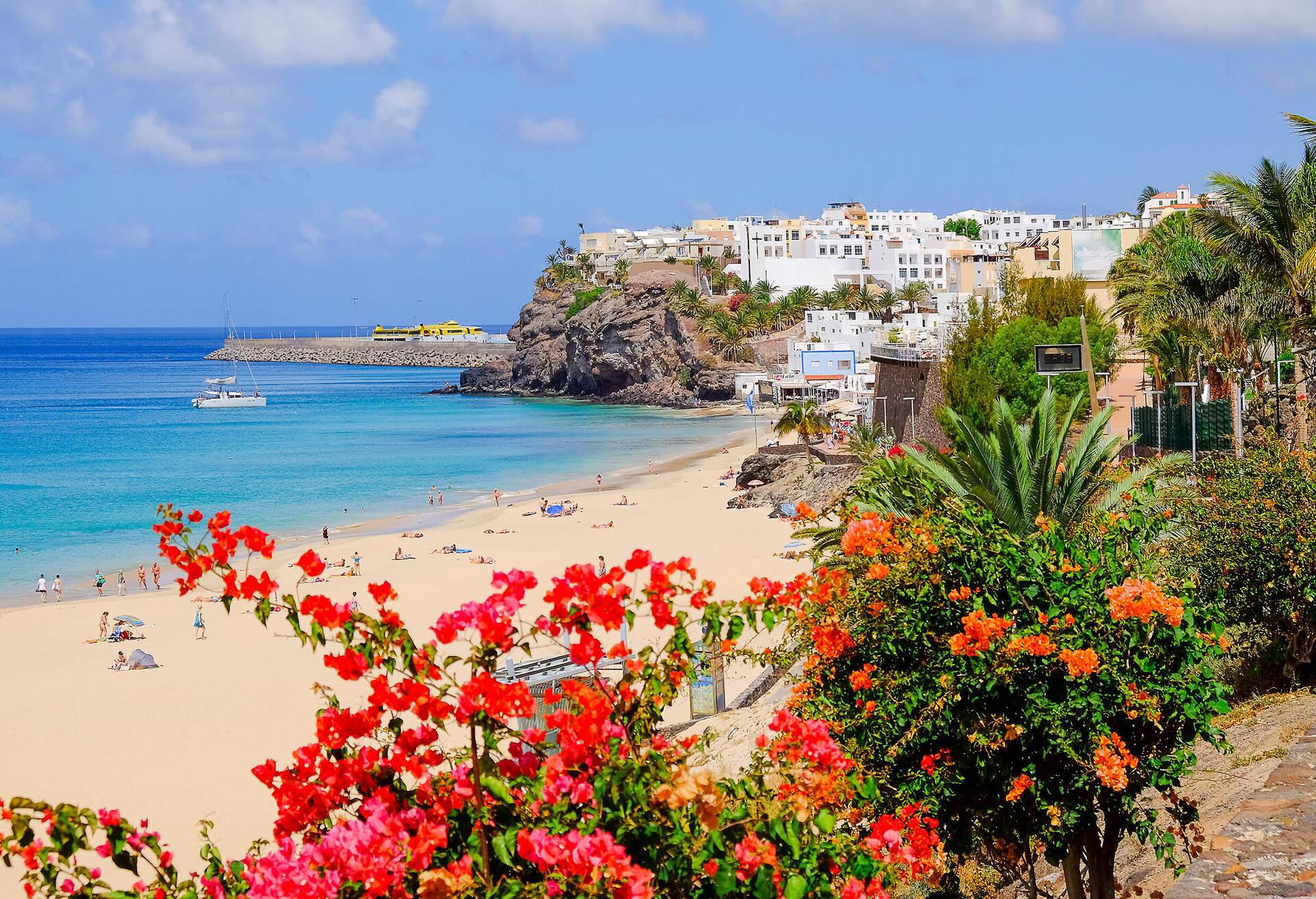 View on the beach and a village Morro Jable on a Canary Island Fuerteventura, Spain.