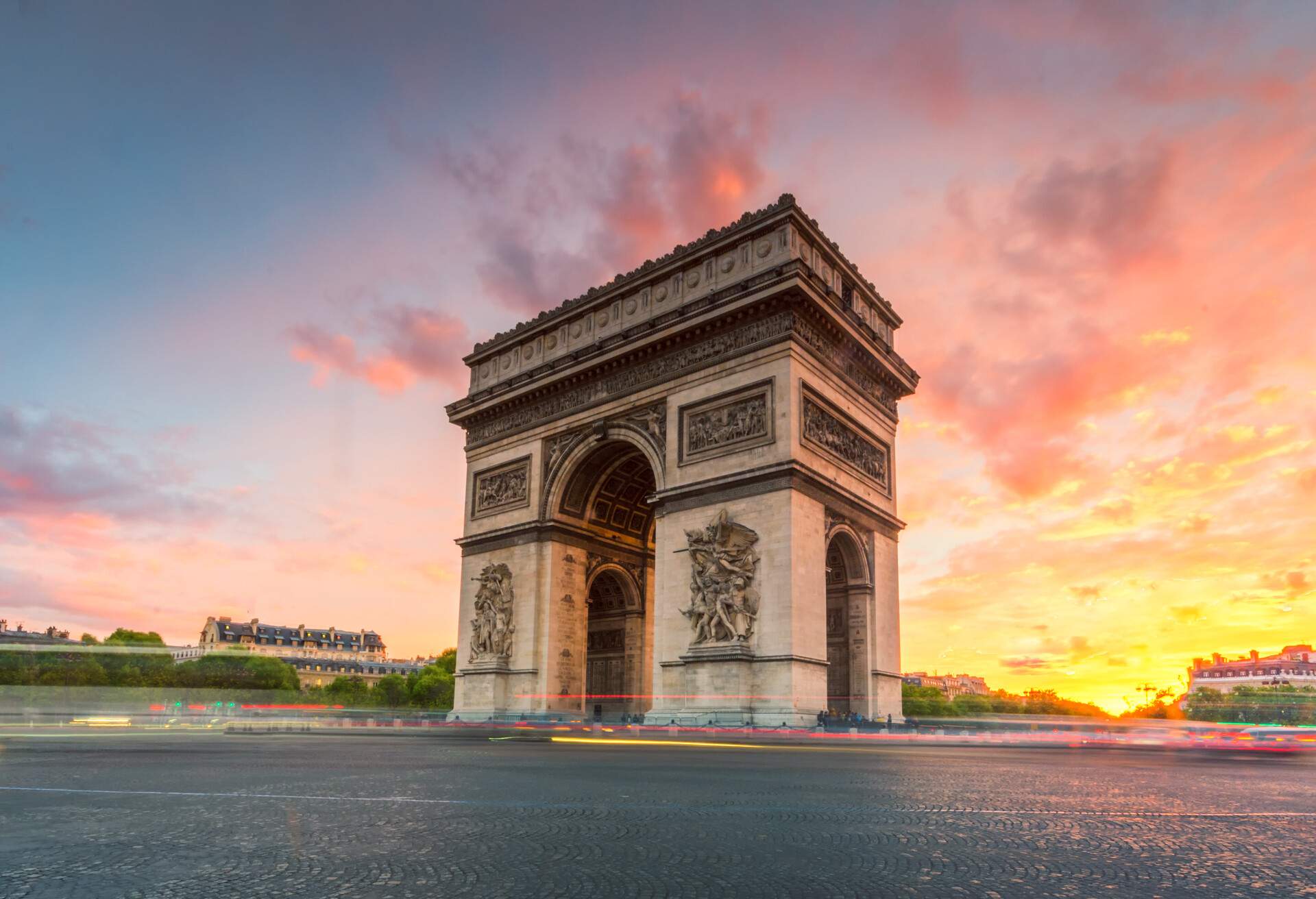 the landmark of Paris, France in the evening