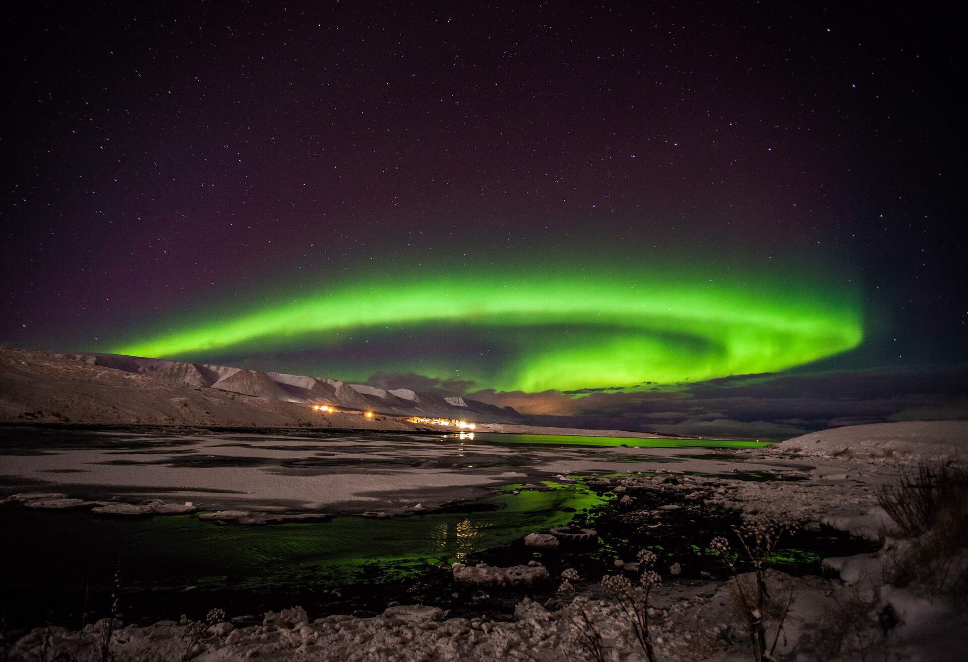 The aurora borealis seen from Akureyri in Northern Iceland.