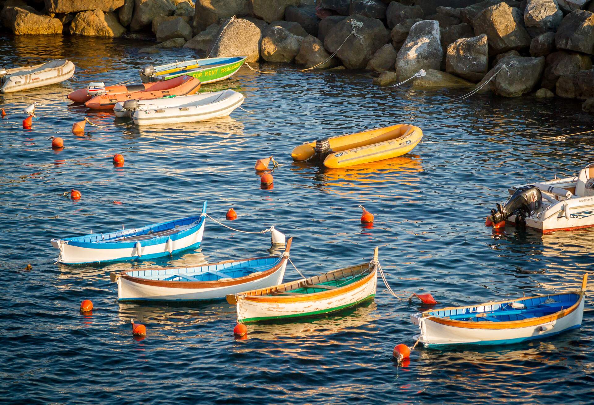 Colorful boats in Cinque Terre, Italy