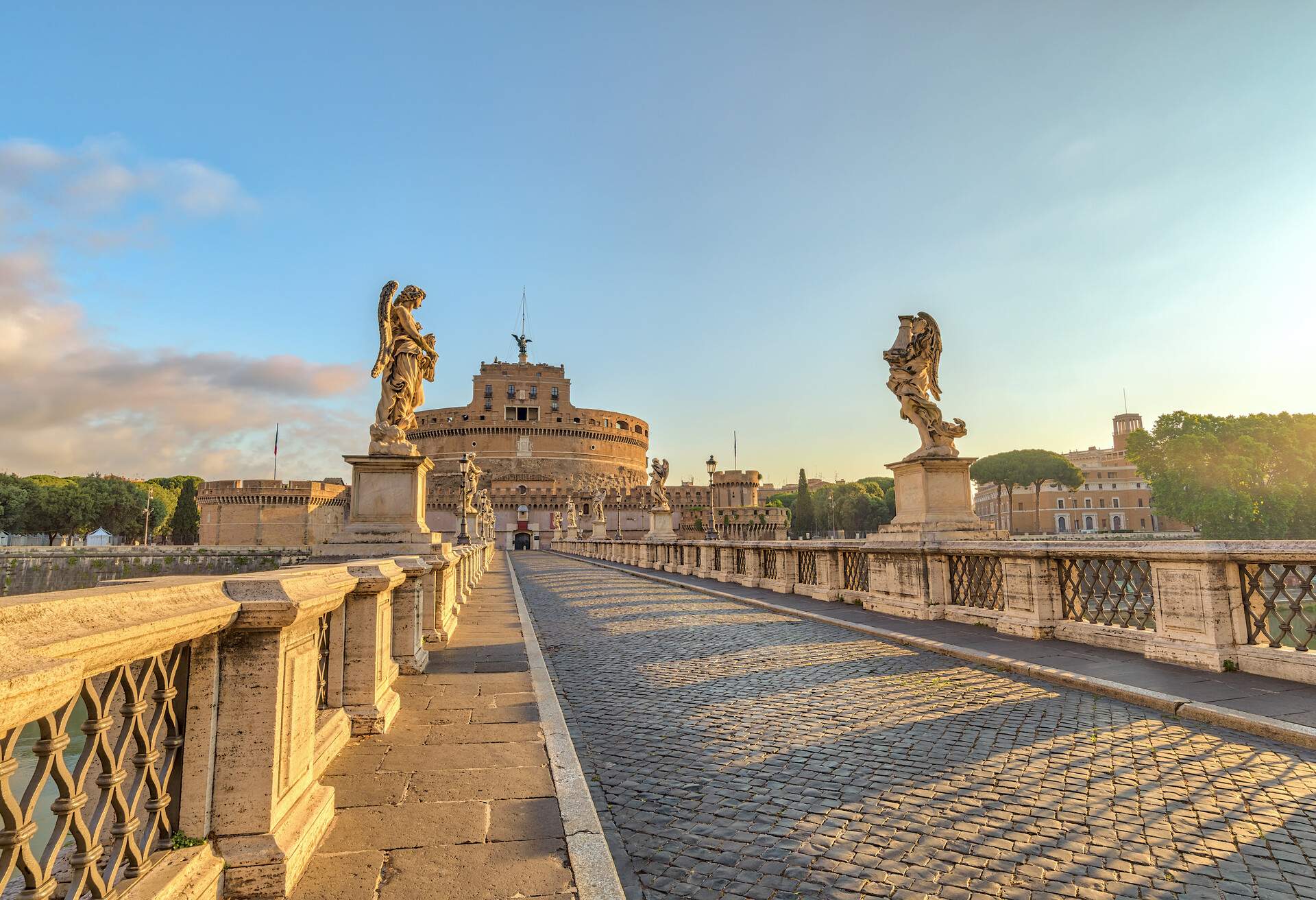 Rome sunrise city skyline at Castel Sant Angelo and Tiber River, Rome (Roma), Italy