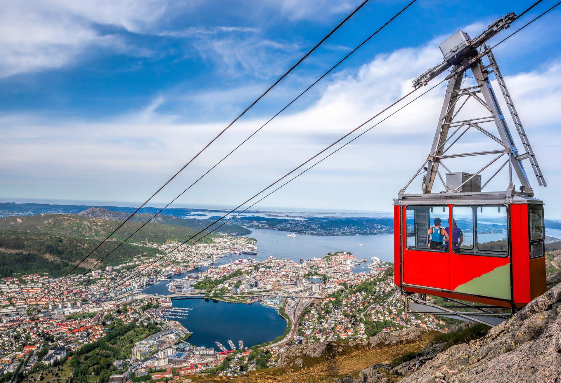 Ulriken cable railway in Bergen, Norway. Gorgeous views from the top of the hill.; Shutterstock ID 1028413972; Purpose: destiny; Brand (KAYAK, Momondo, Any): any