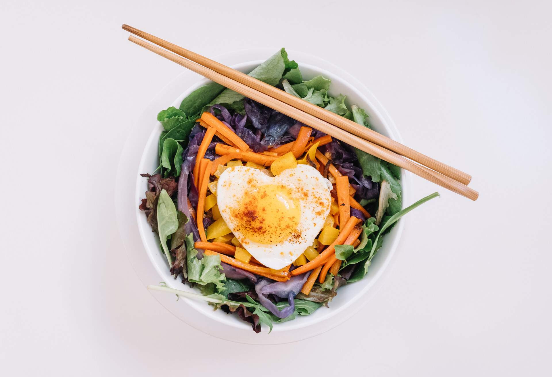 Me and my husband's tradition of making heart-shaped meals for Valentine's Day. This year it's bibimbap.