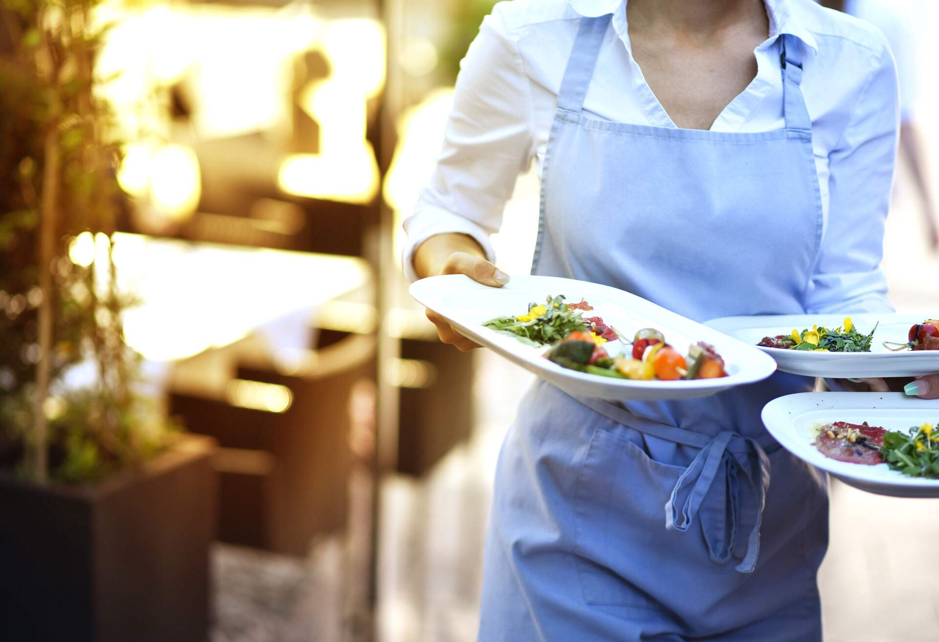 Waitress wears food at work in the restaurant