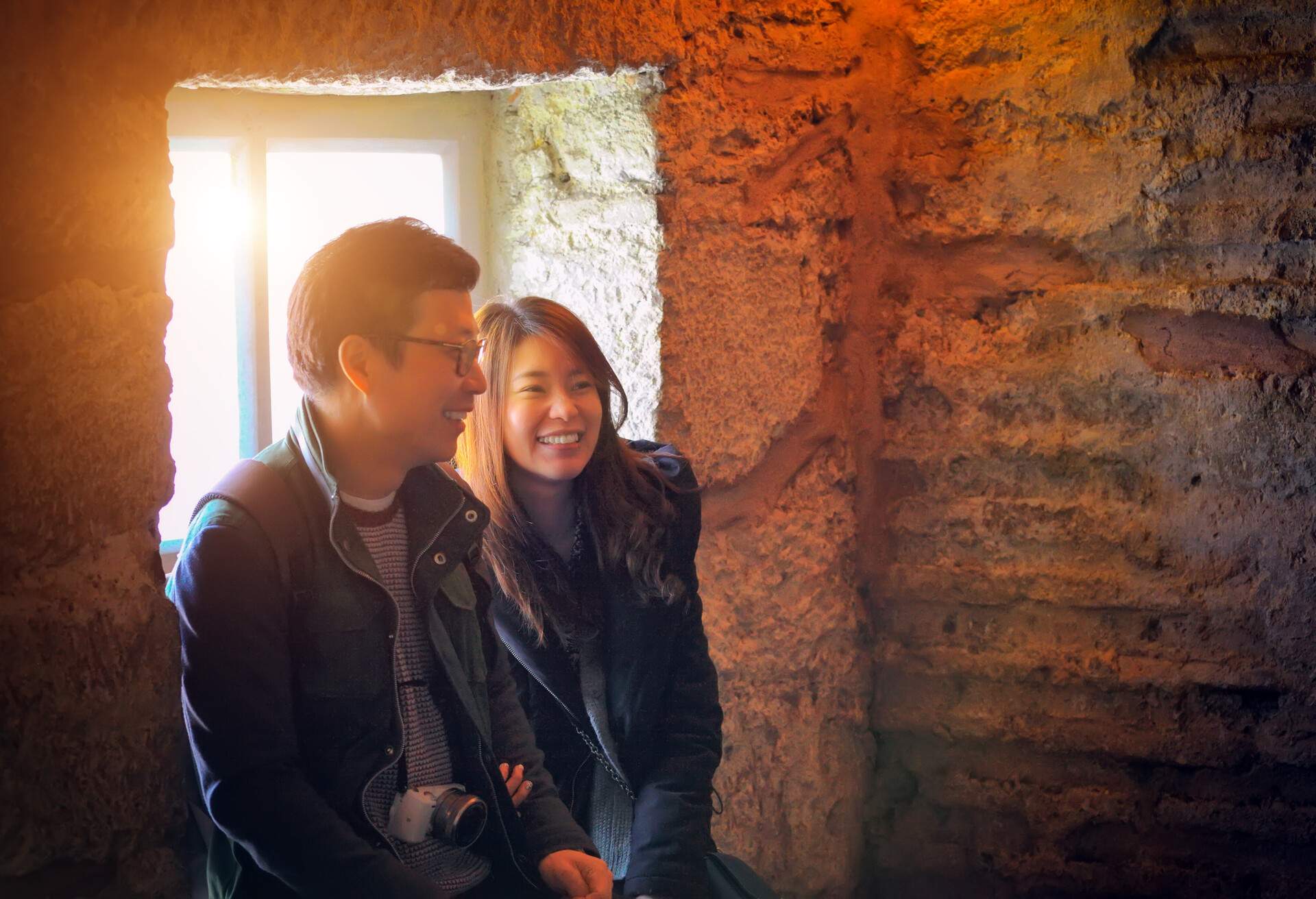 Sweet Couple examines the Hagia Sophia; interior view of the Hagia Sophia