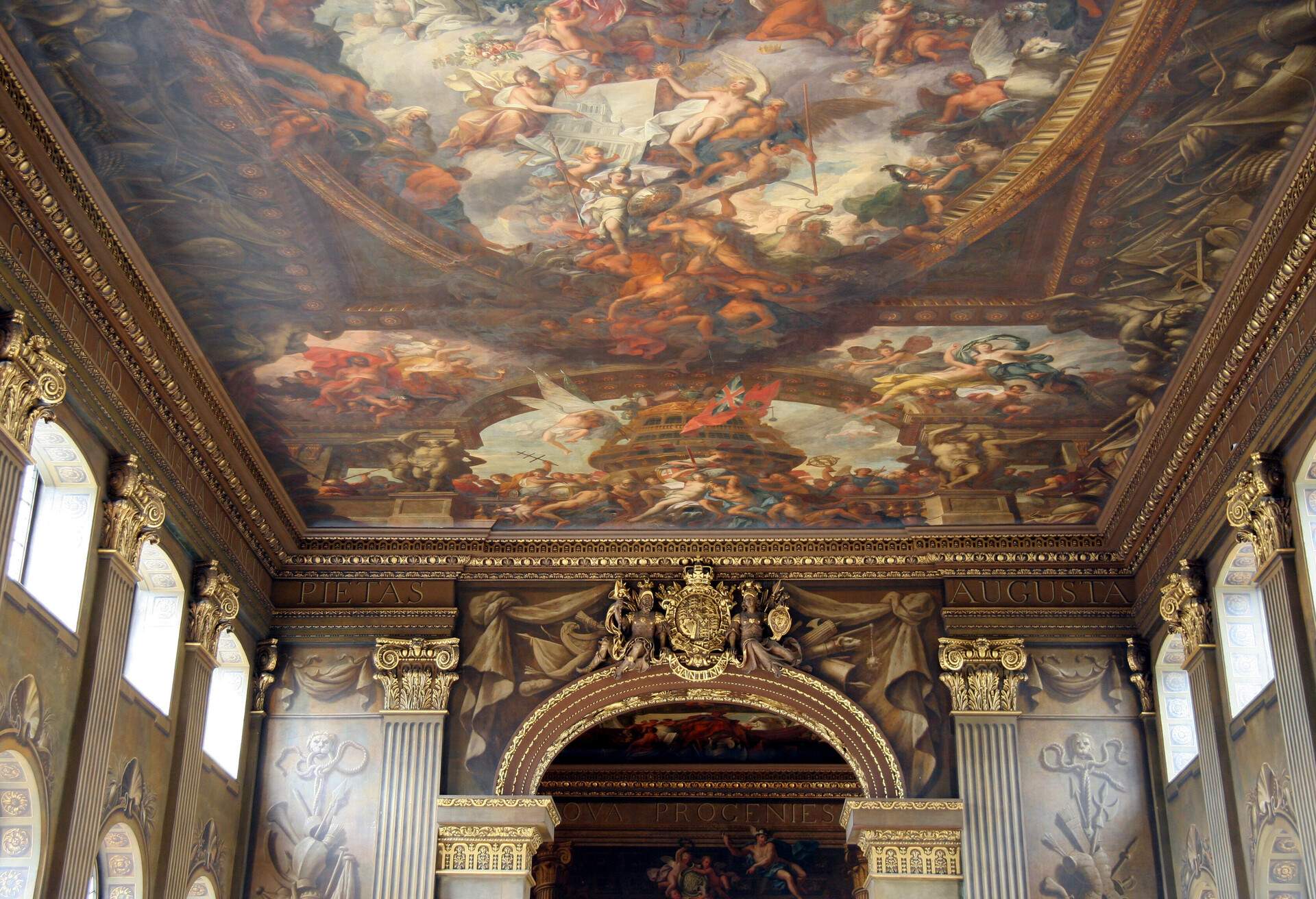 Magnificent baroque ceiling at the Royal Naval College, Greenwich,