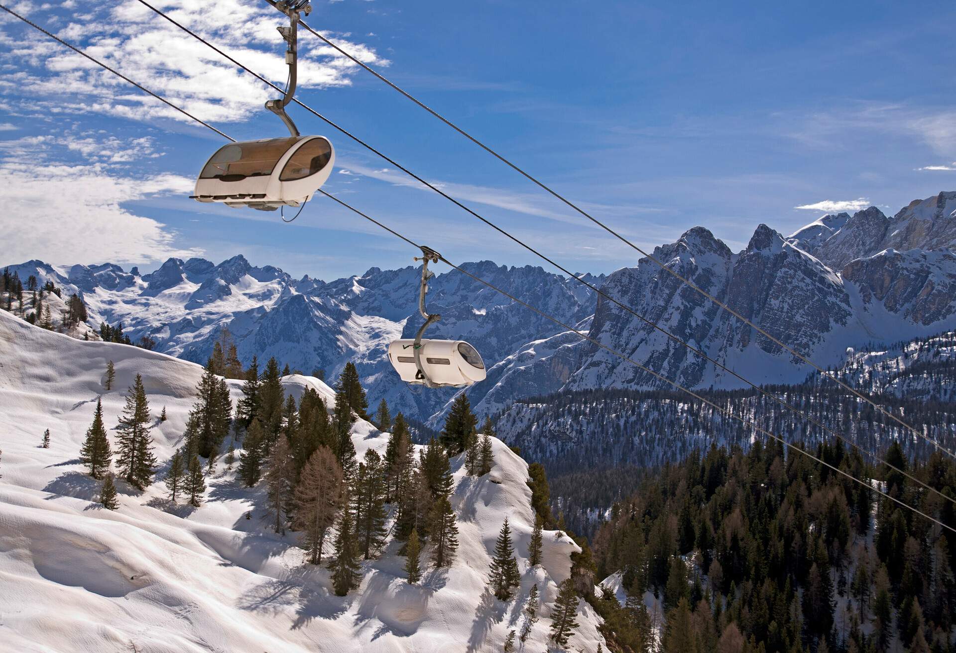 Ski slope and cable car in Dolomites, Italy - Cortina D'Ampezzo - Rio Gere