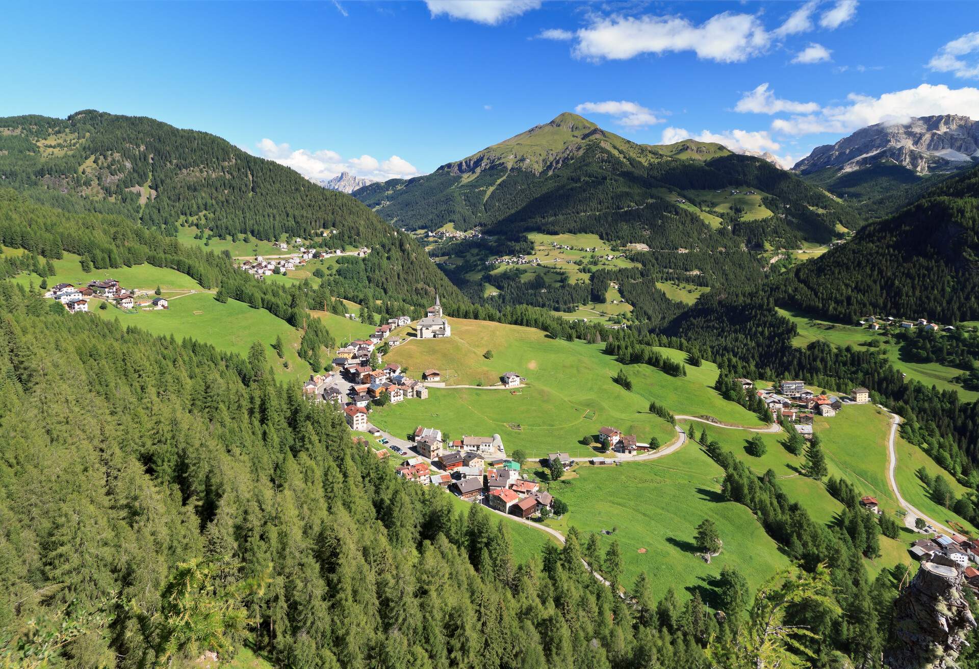 aerial view of Laste village and Cordevole valley from Sass de Rocia, Italian Dolomites; Shutterstock ID 142643014