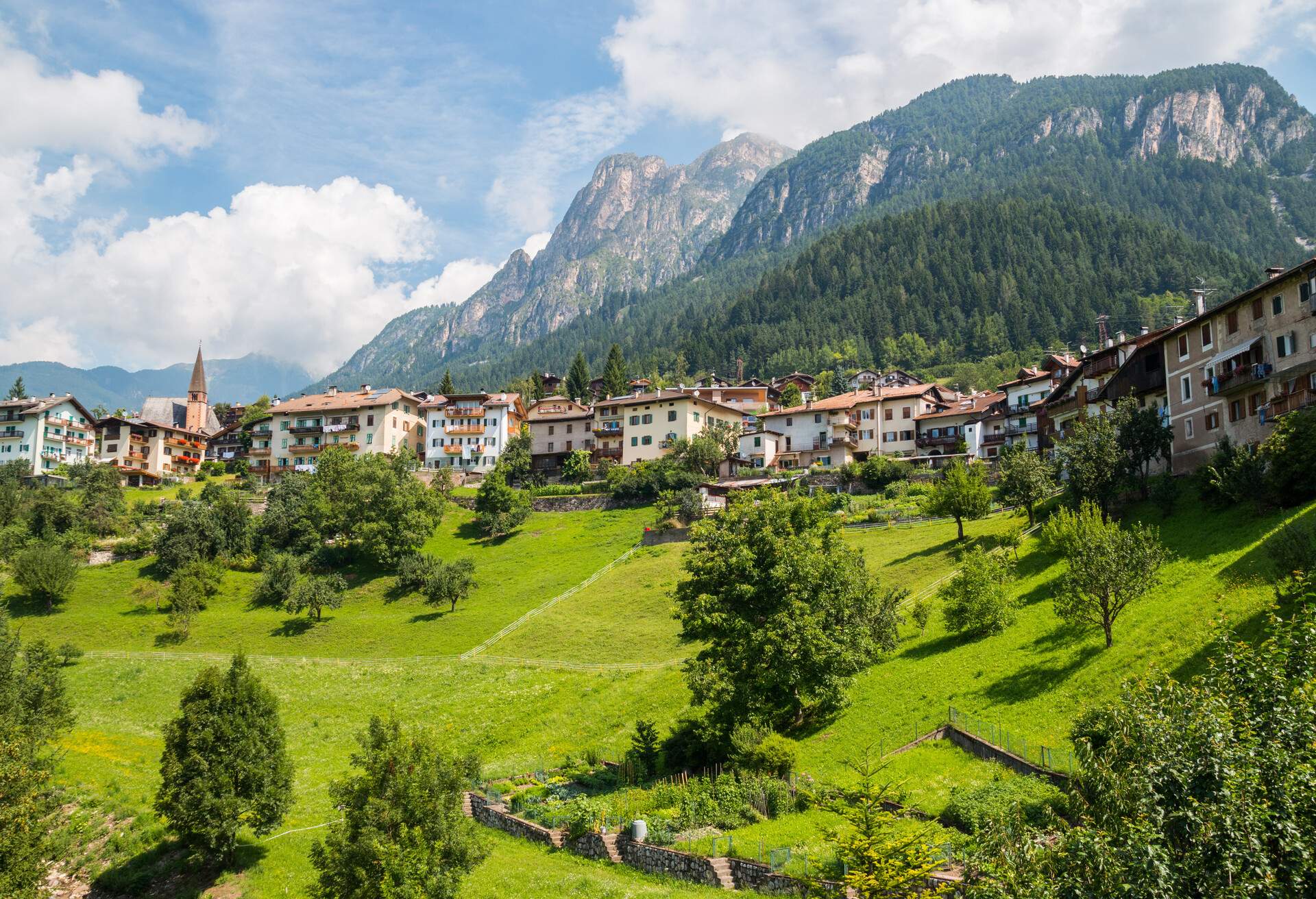 Views of Tesero, Val di Fiemme, Trento, Trentino Alto Adige, Italy; Shutterstock ID 1136424110