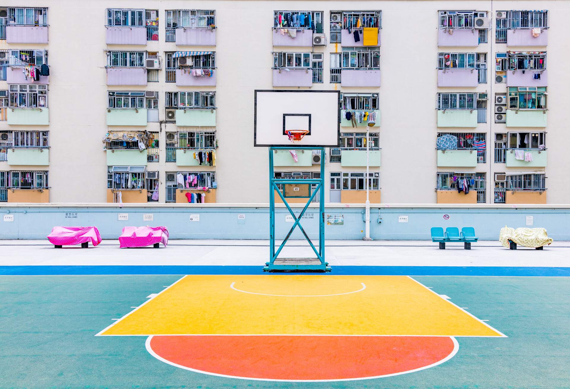 View of basketball court in Hong Kong's Choi Hung estate