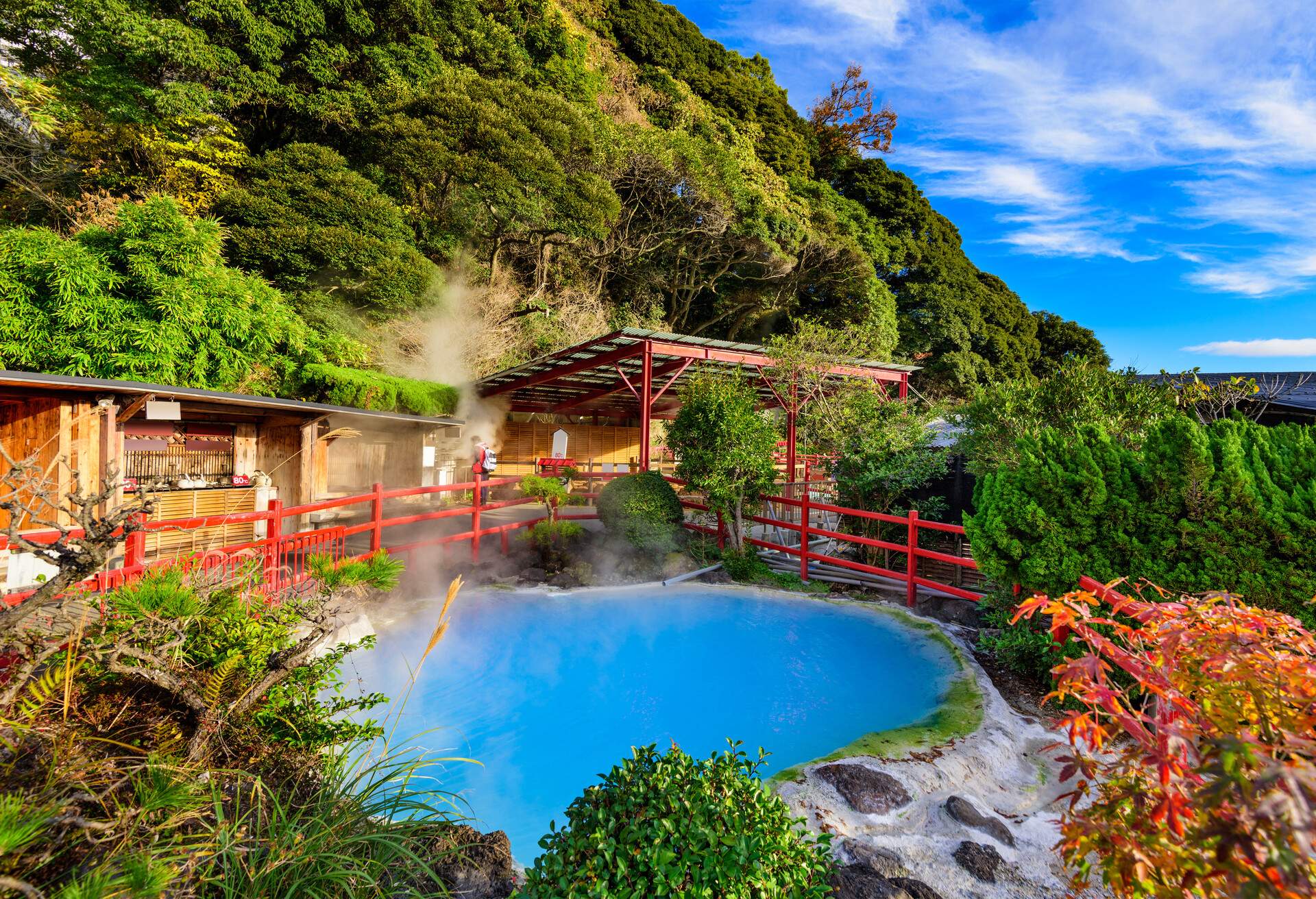 Beppu, Japan hot springs at kamado jigoku in Autumn