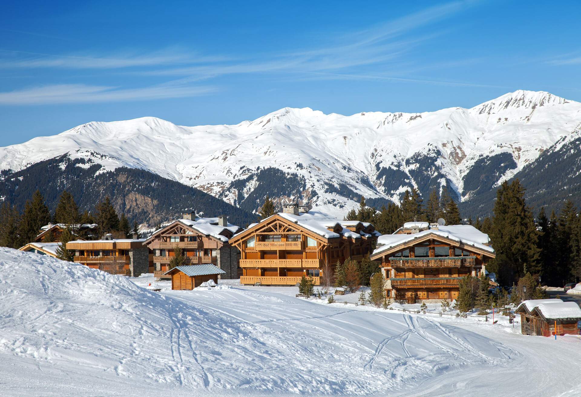 Chalets in French Alps on sunny winter day; Shutterstock ID 379512112