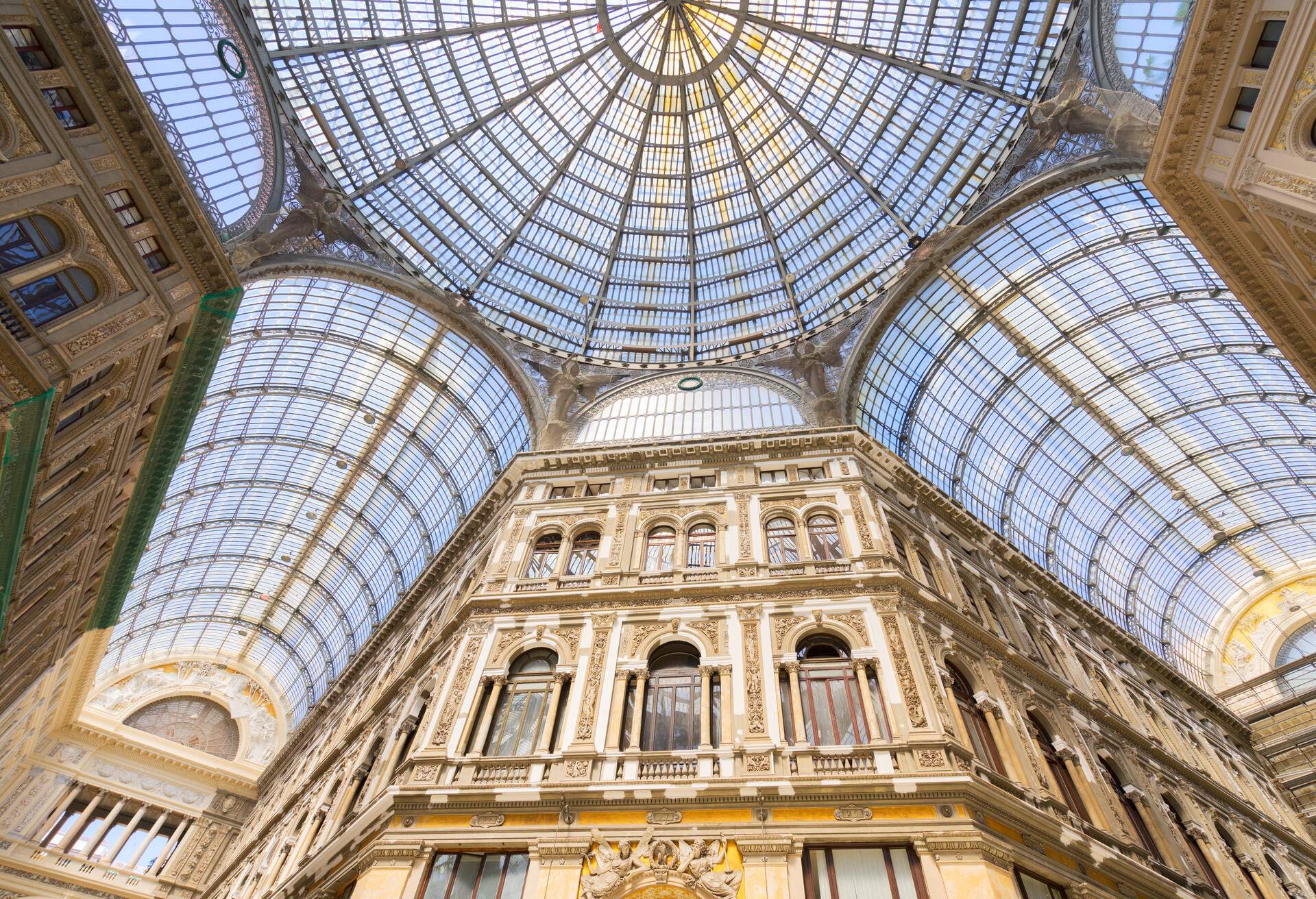 glass roof of Galleria Umberto I, public roofed shopping street gallery of XIXc. in Naples, Italy