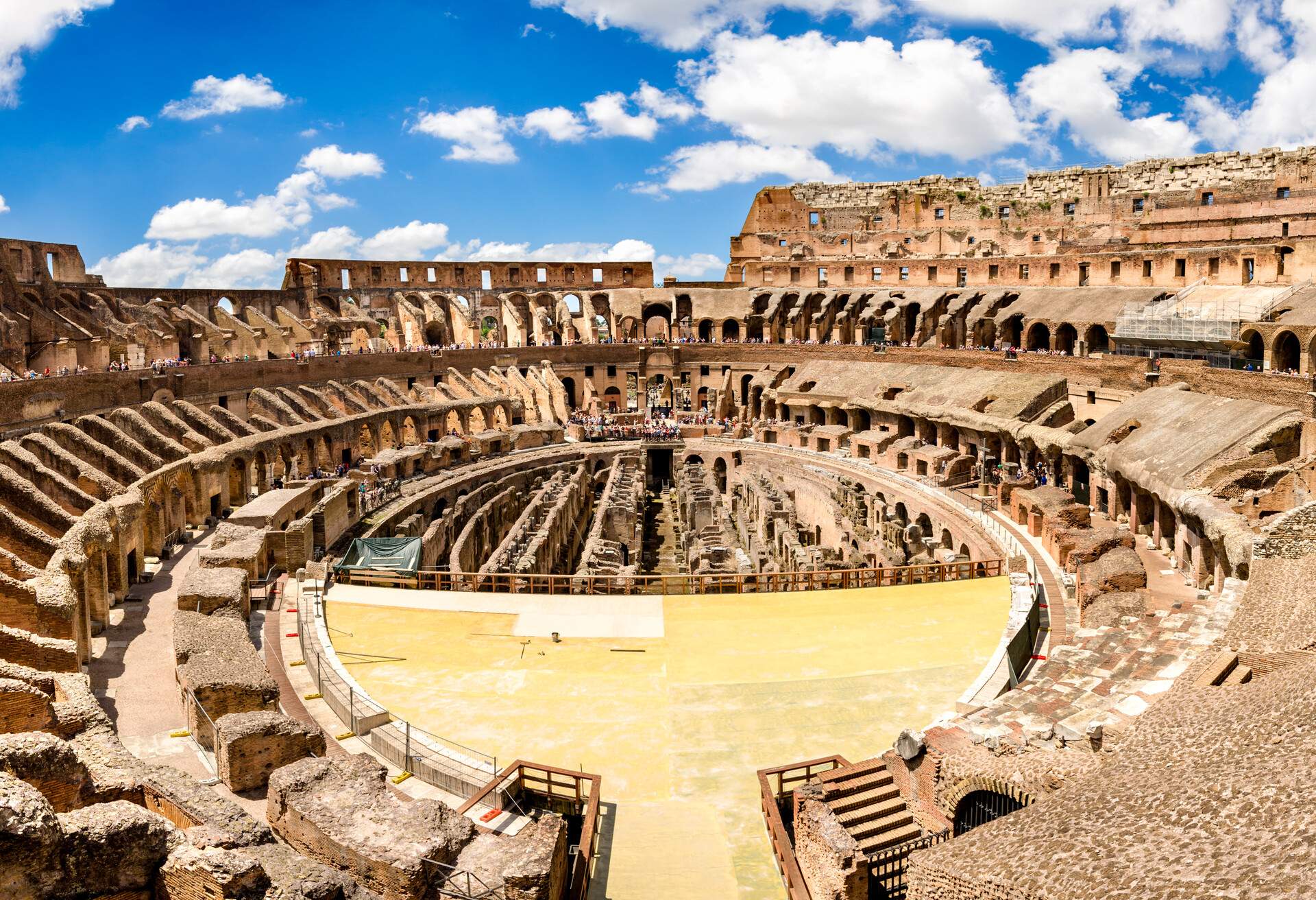 Coliseum also known as the Flavian Amphitheater in Rome, Italy. Sunny day inside the coliseum.