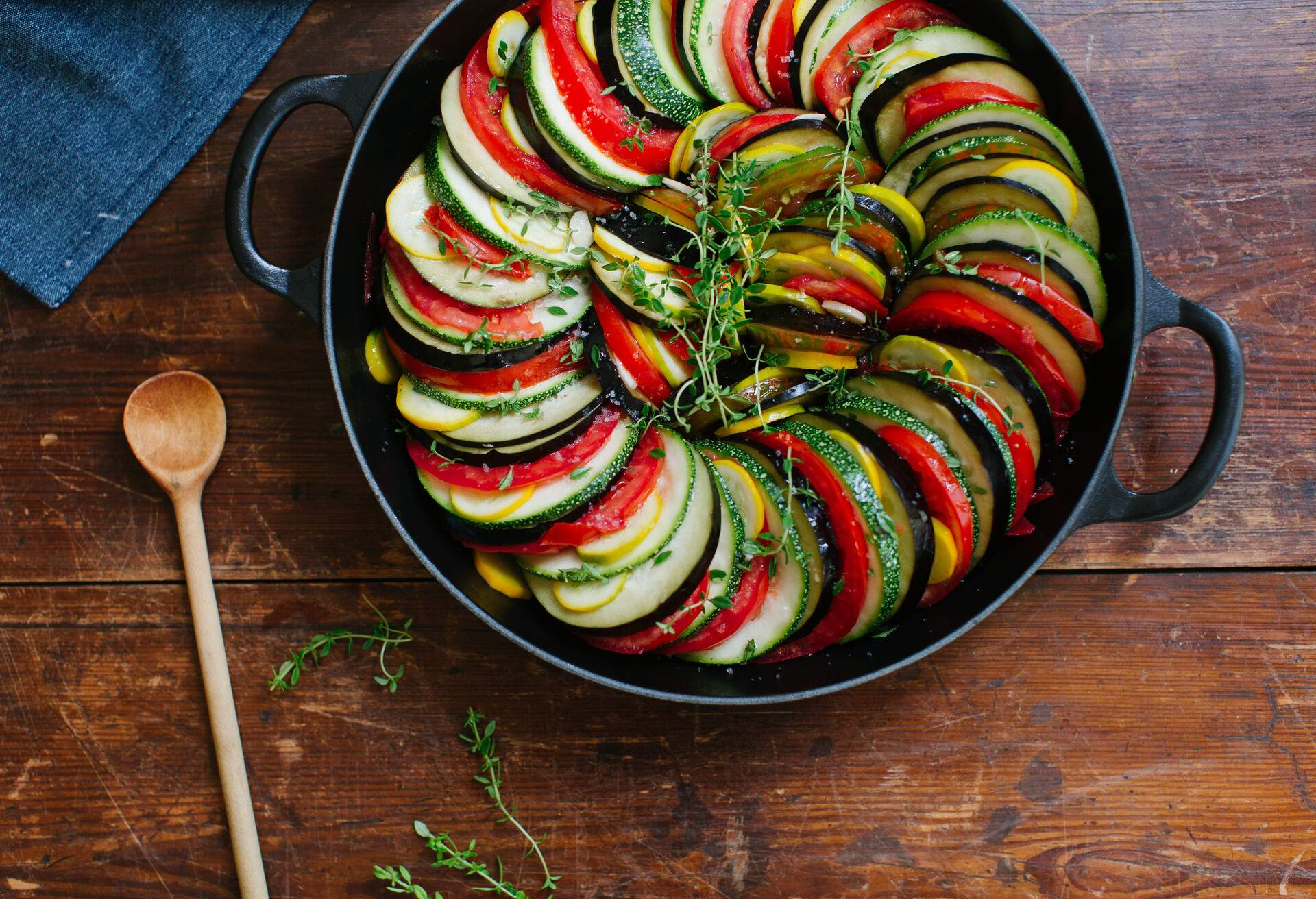 Vegetables Ratatouille with eggplants, Zucchini and tomatoes.