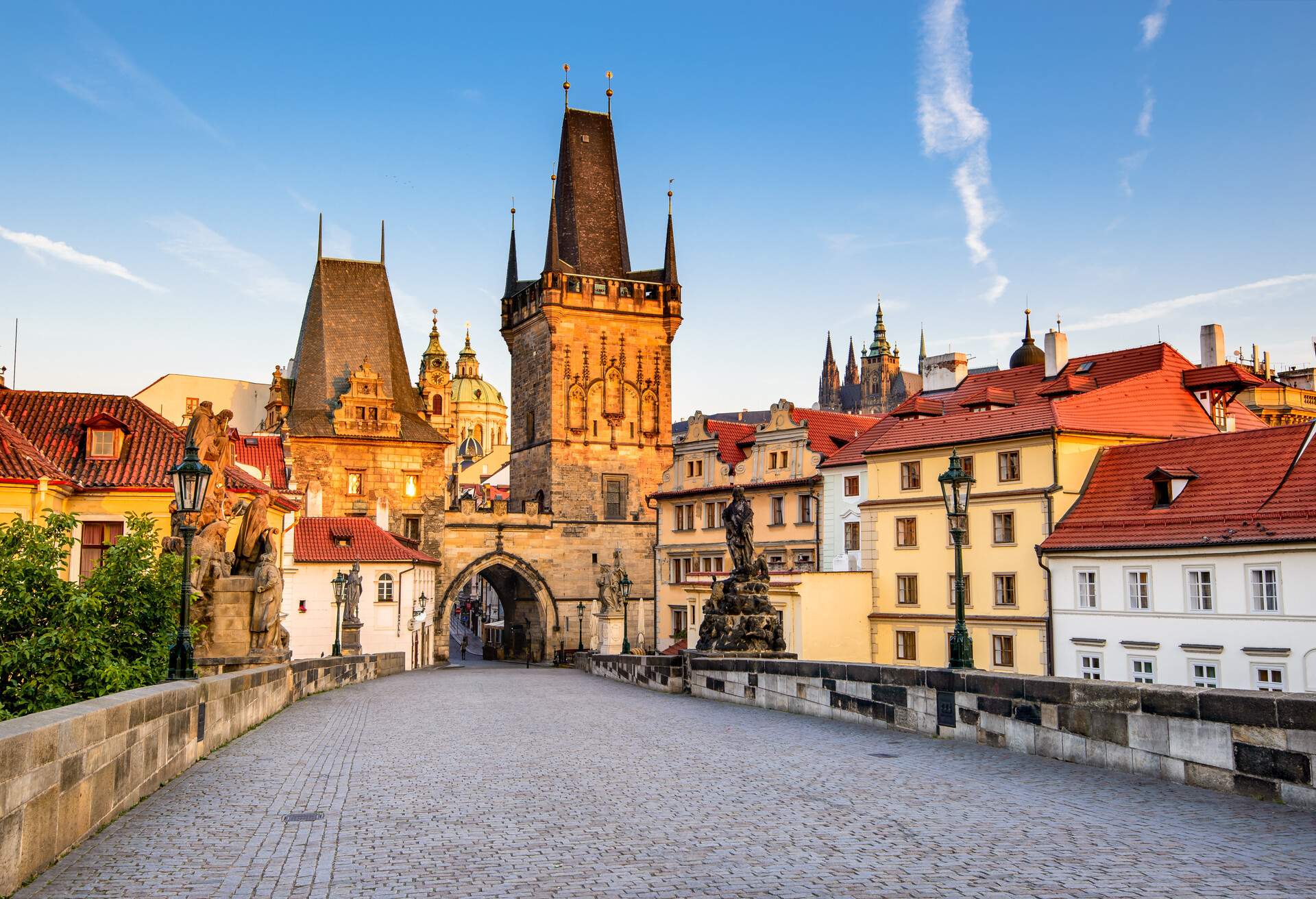 Prague, Czech Republic. Charles Bridge with its statuette, Lesser Town Bridge Tower and the tower of the Judith Bridge.; Shutterstock ID 310594235