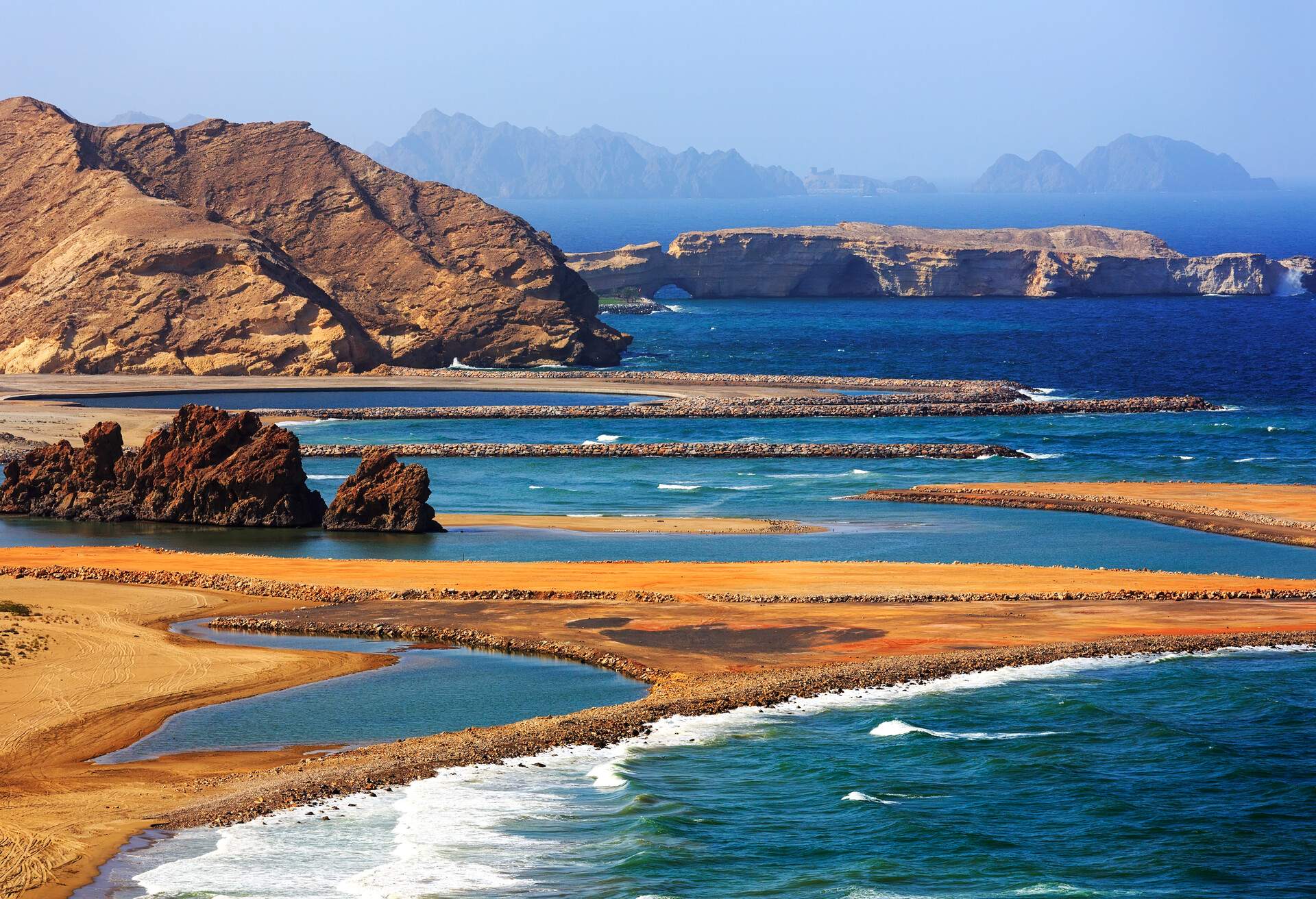 rugged rock formations at Yiti beach near Muscat, Oman