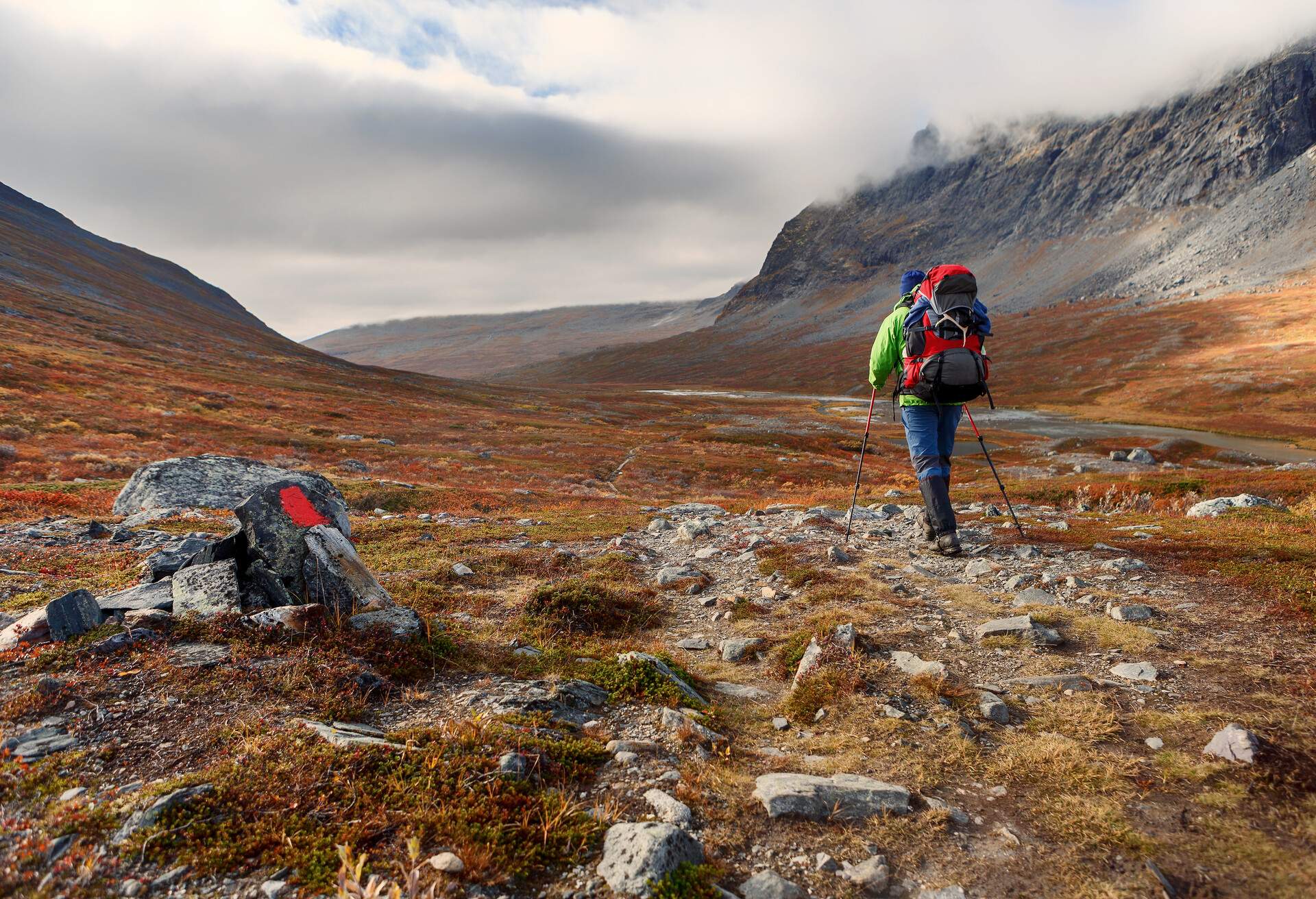 long distance Hiker on the Kungsleden hiking Trail in Lapland - Sweden; Shutterstock ID 570649012; Purchase Order: SF-06928905; Job: ; Client/Licensee: ; Other: