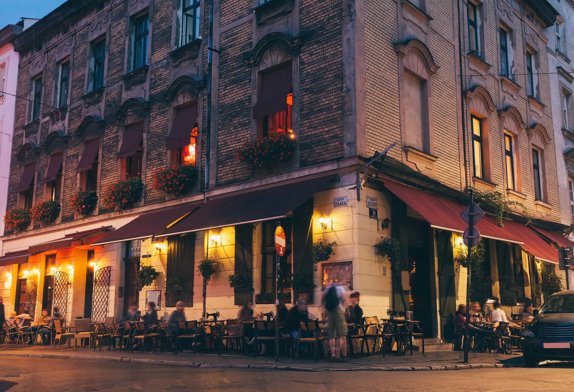 Sidewalk cafe located at the Jewish quarter in Krakow