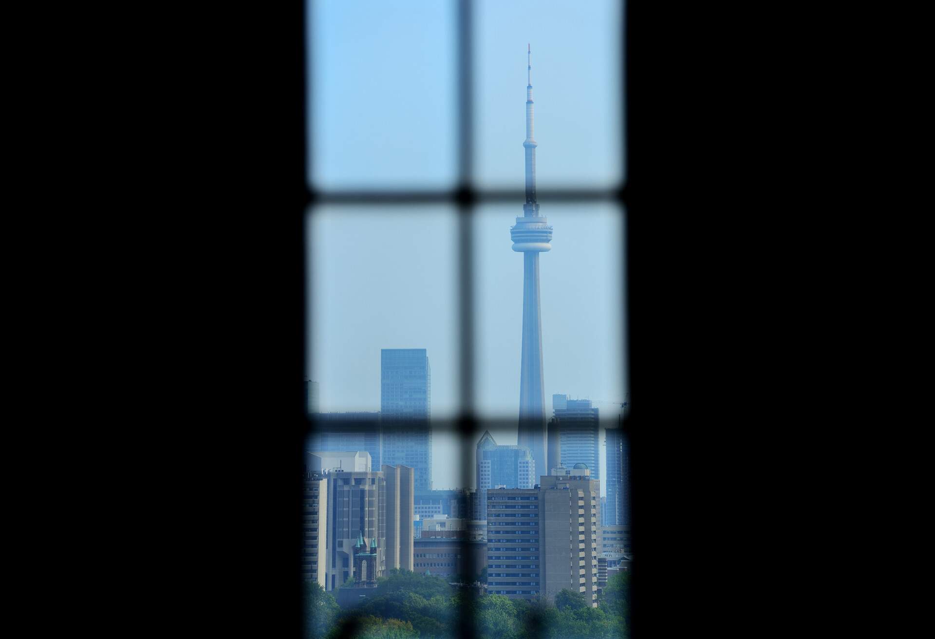 Toronto skyline viewed through window