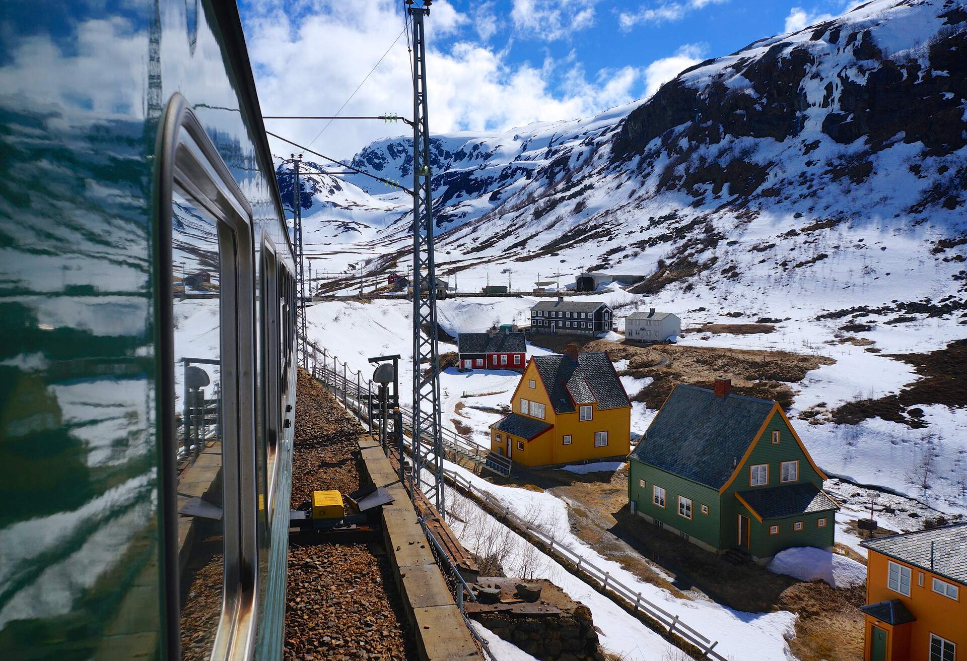 The Flam Line train aproaching Myrdal in the area in Aurland, Norway.