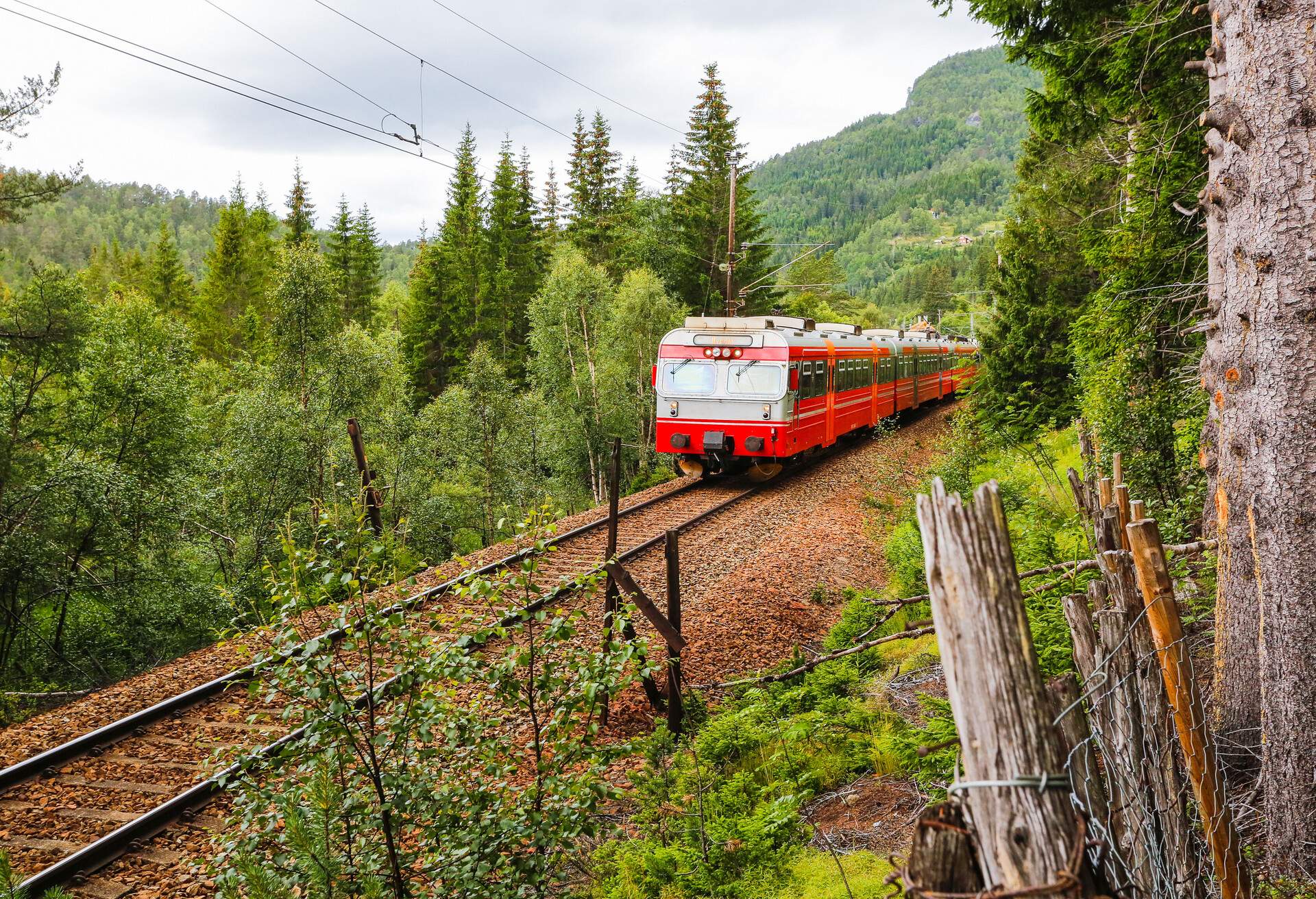 Oslo - Bergen train going thorough mountains. Norway.