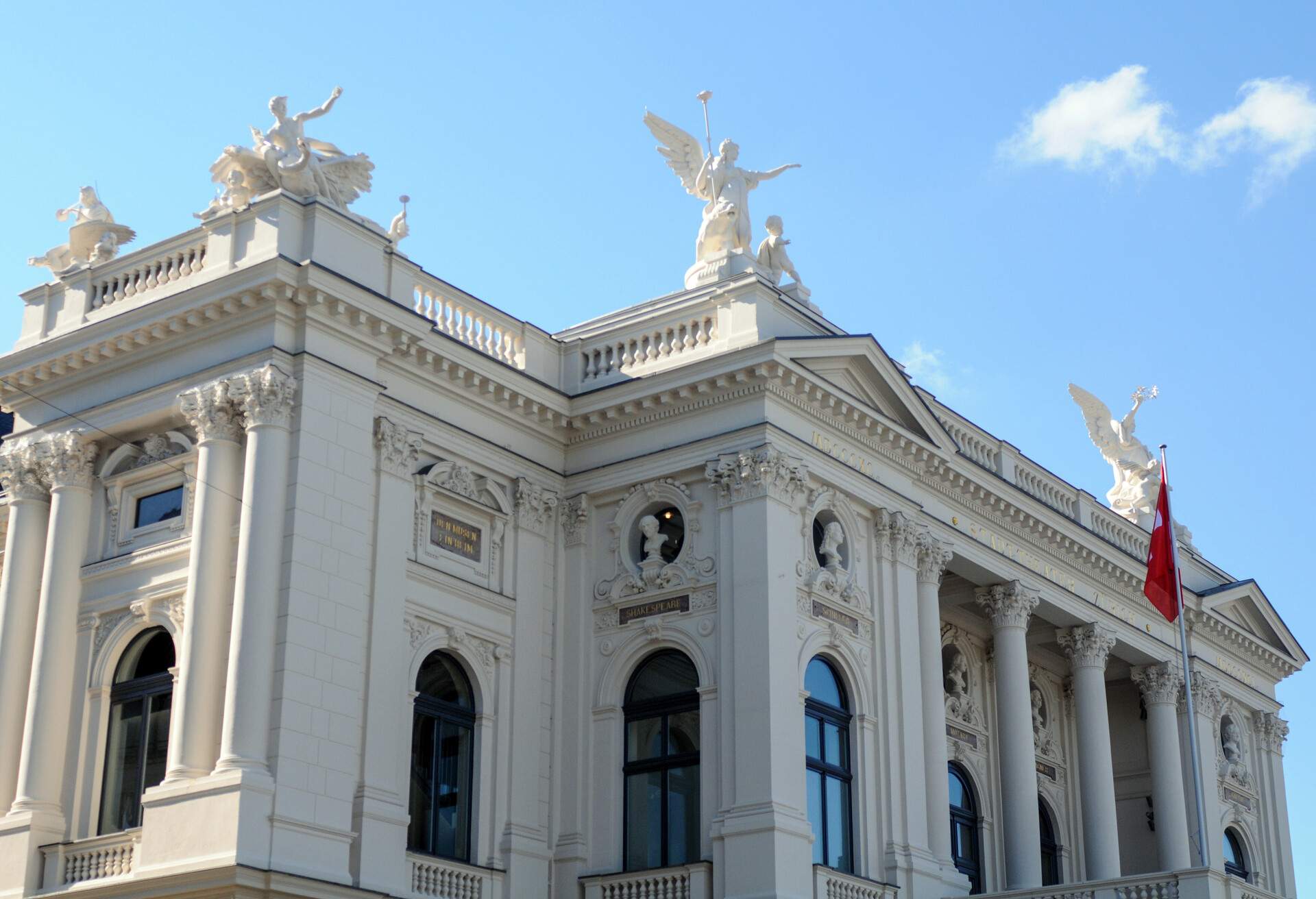 Zurich Opera Thearter, Front Close-Up. Architectural Detail. Summer Day,