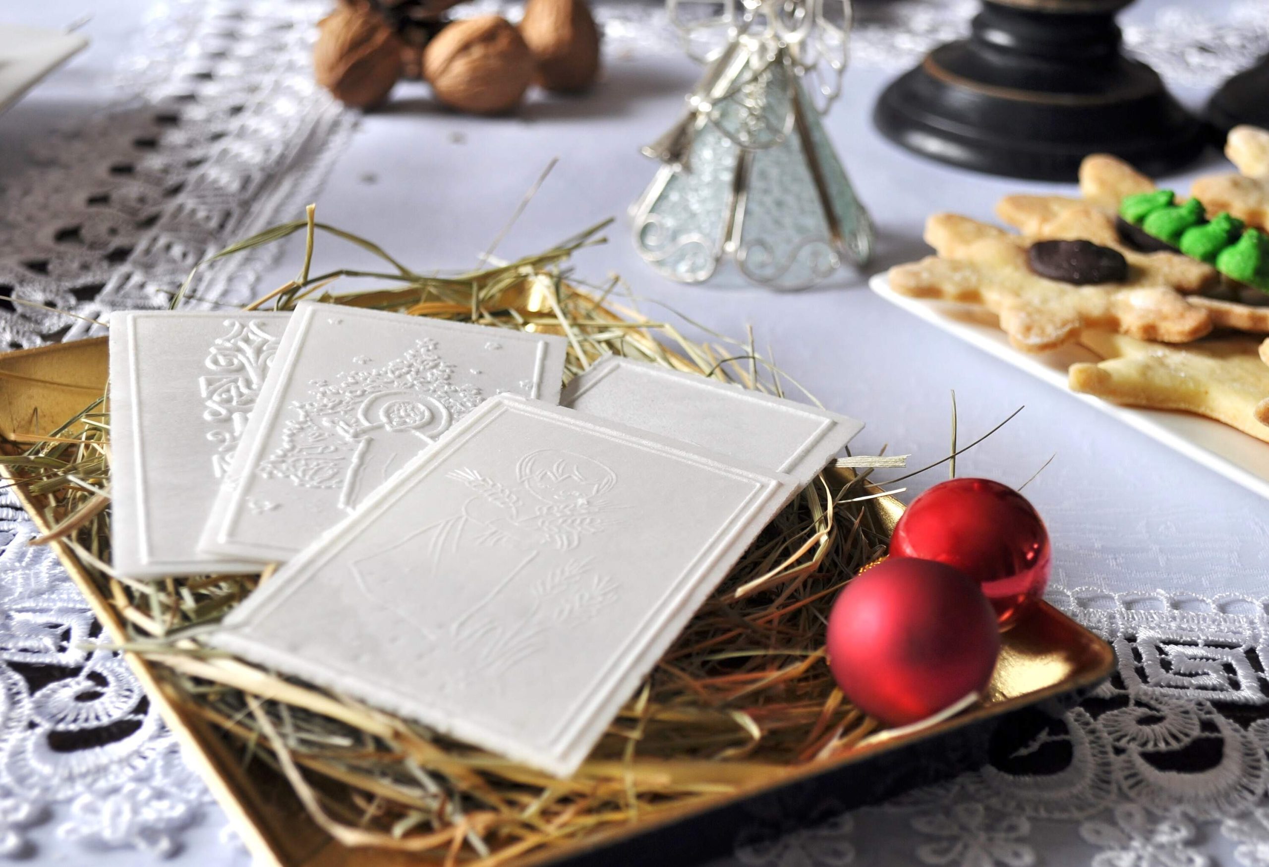 a christmas table with oplatek 