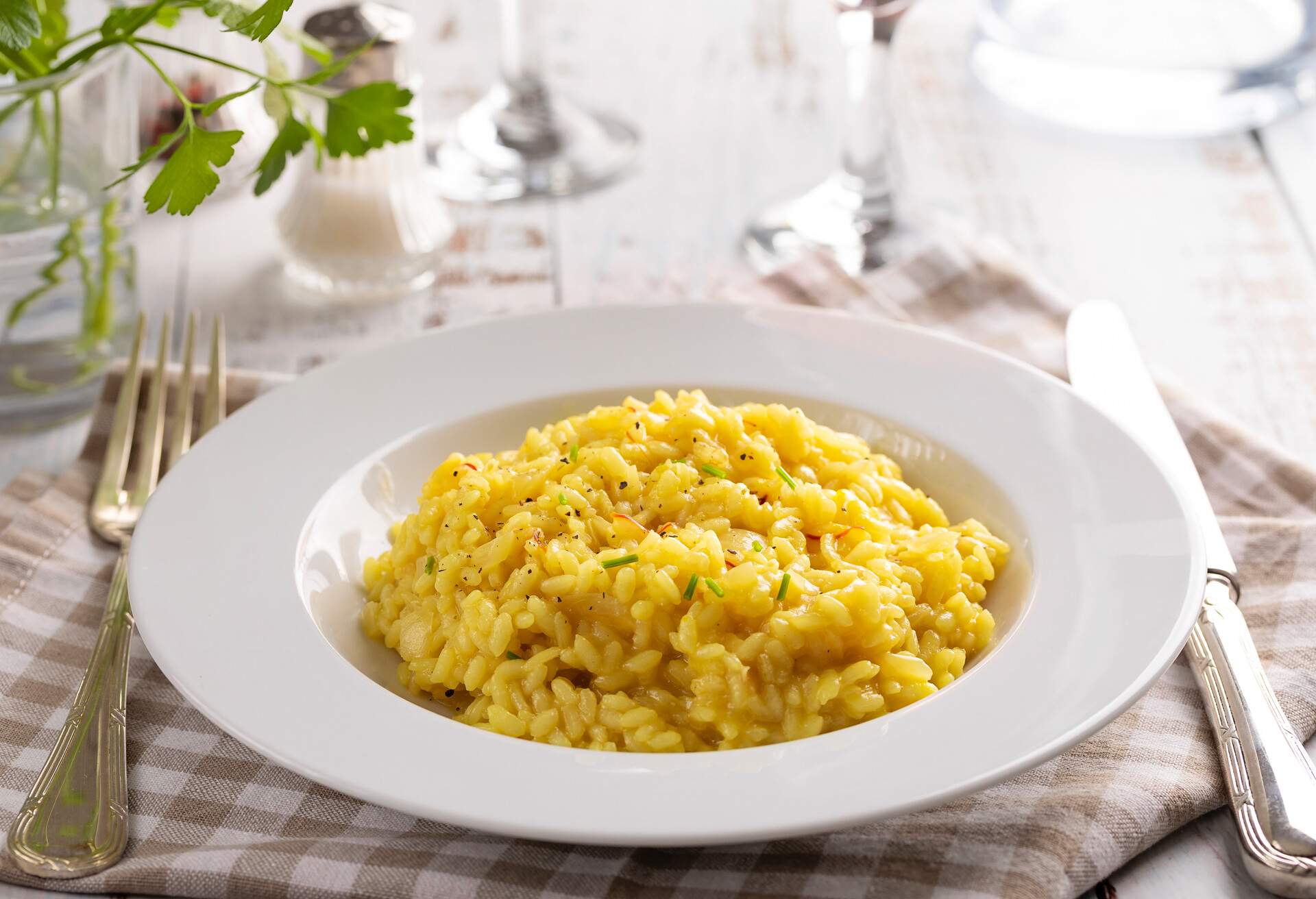 High angle view of risotto alla milanese