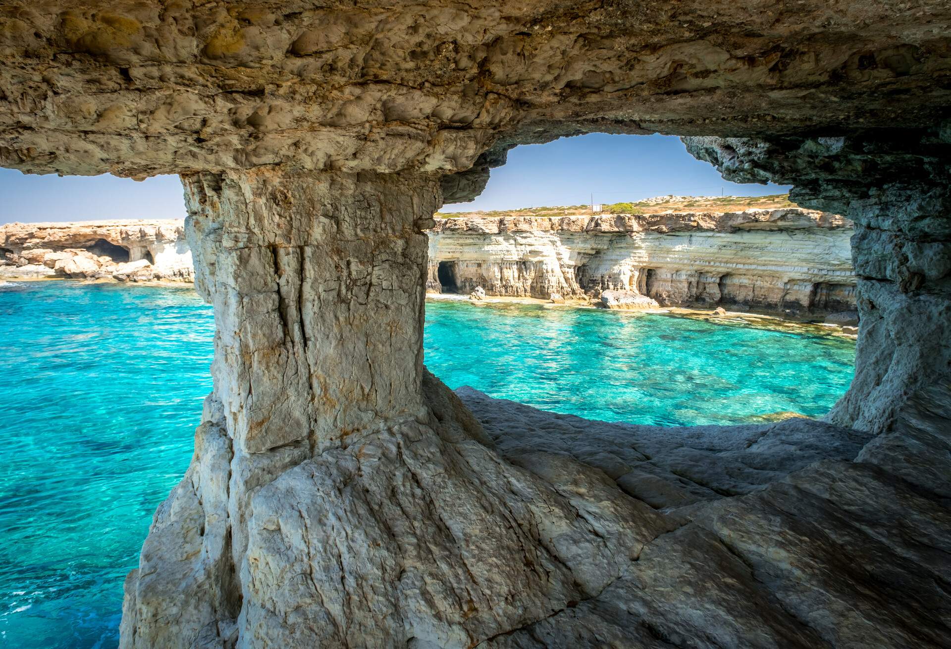Natural landmark of Cyprus. Sea caves in Cape Greko national park near Ayia Napa and Protaras