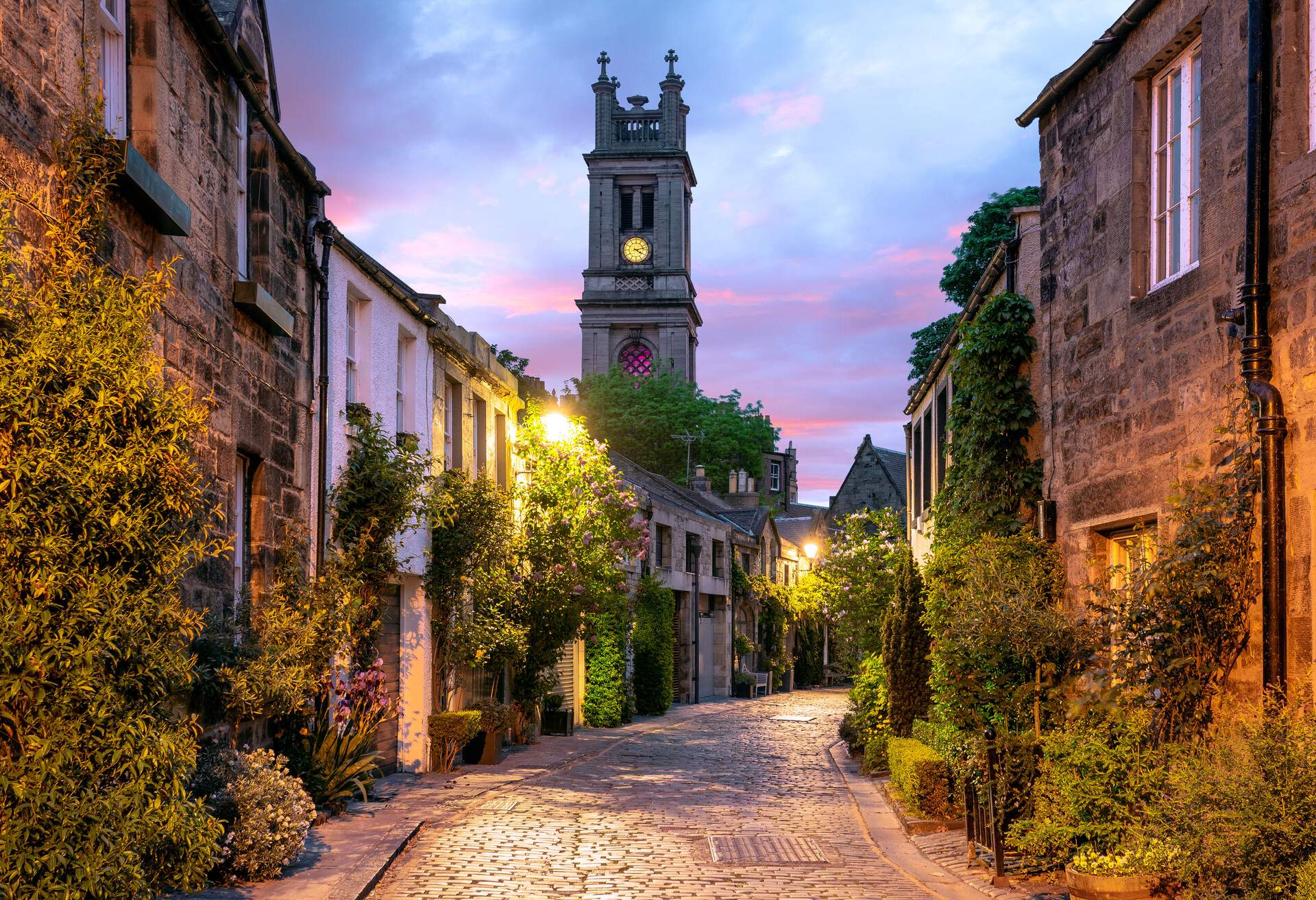 Circus Lane taken at sunrise in Edinburgh, Scotland, UK