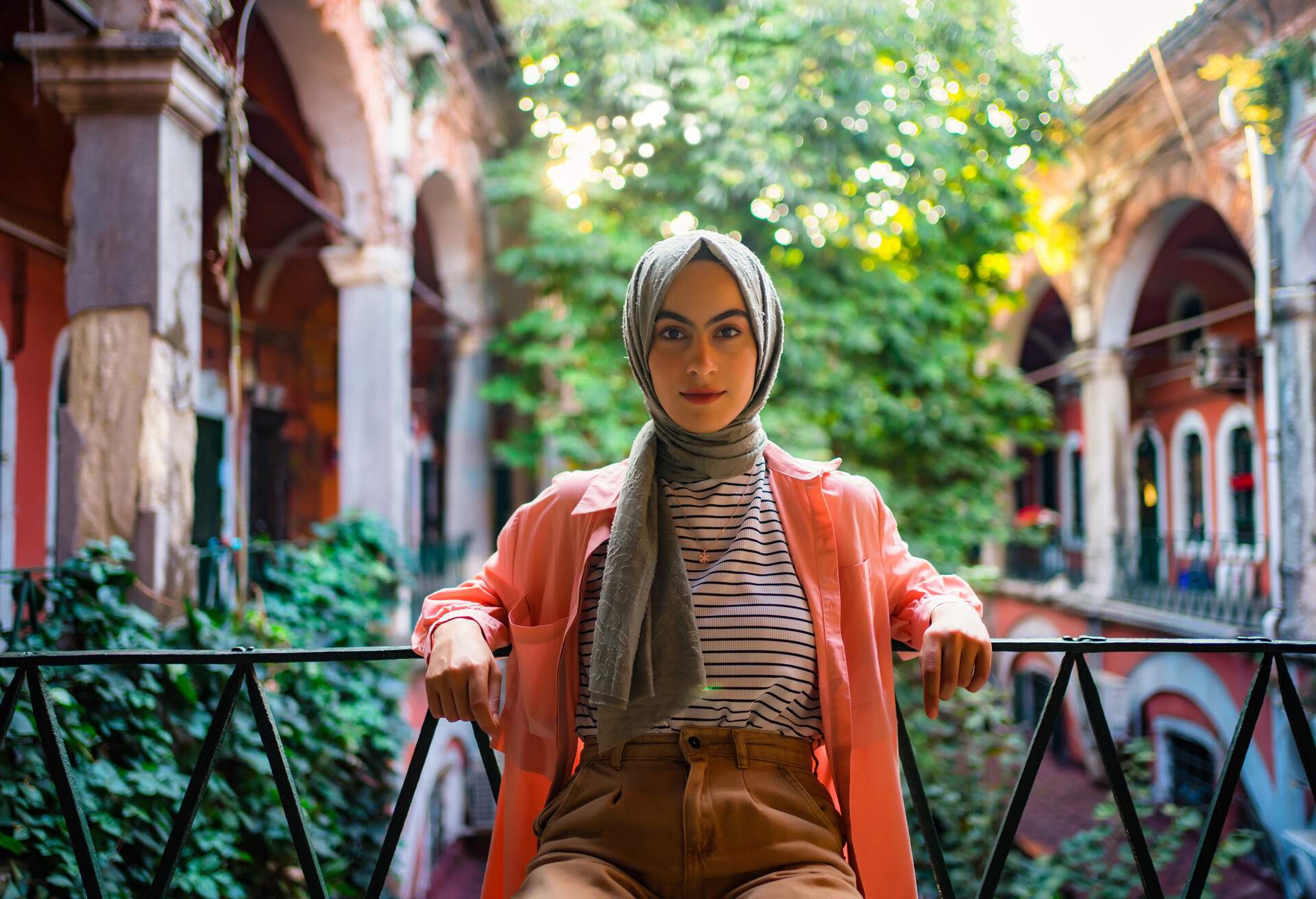 Woman wearing hijab in historical business center Zincirli Han inside the Grand Bazaar, Istanbul, Turkey