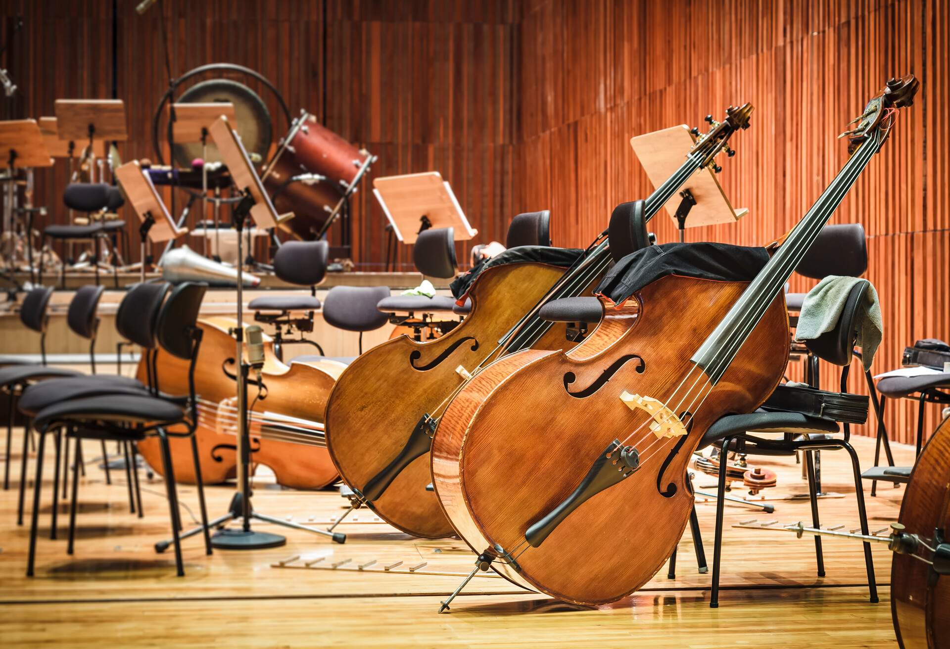 Cello Music instruments on a stage