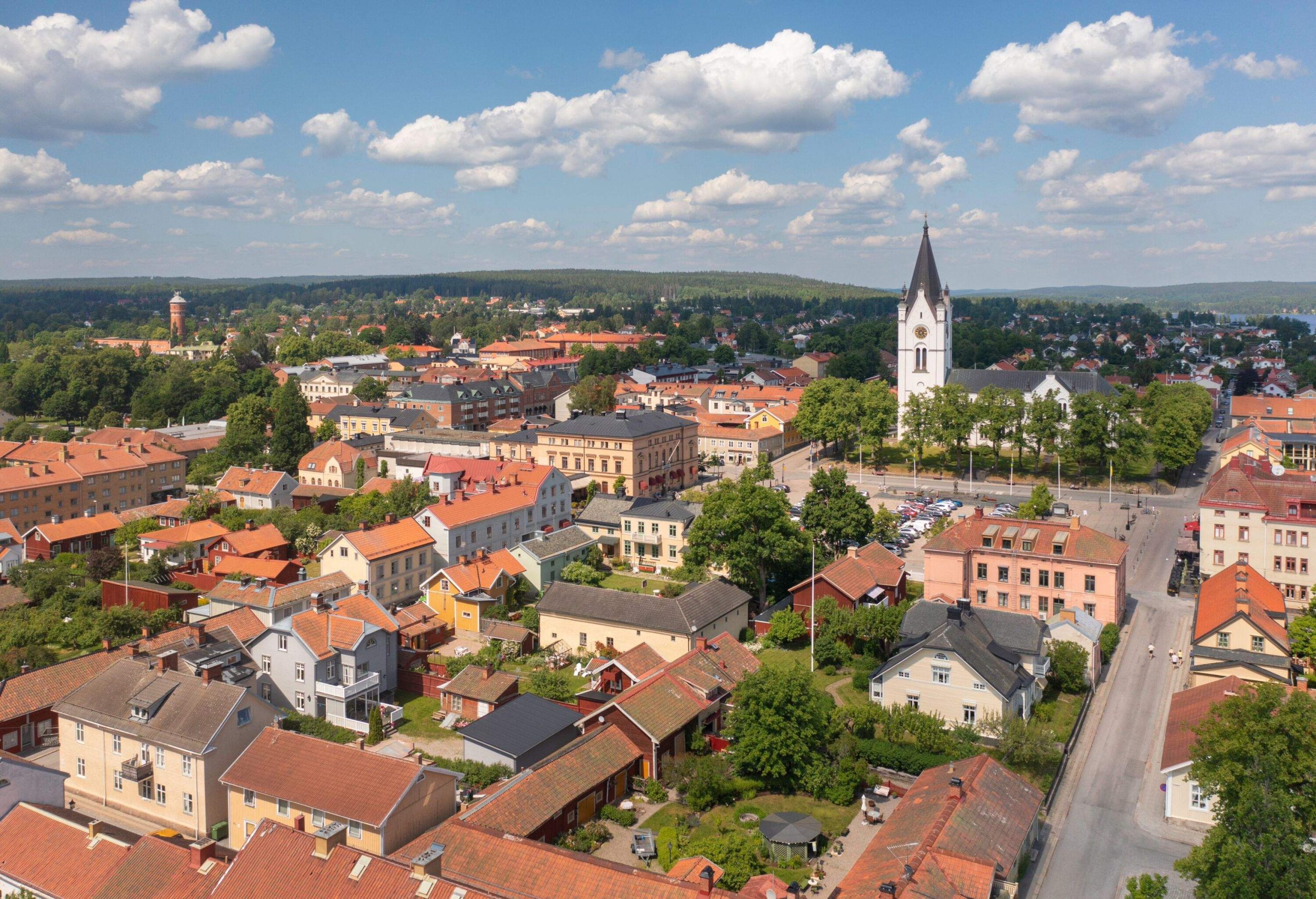 Aerial view of Nora in summer, and popular tourist destination in Västmanland, Sweden.