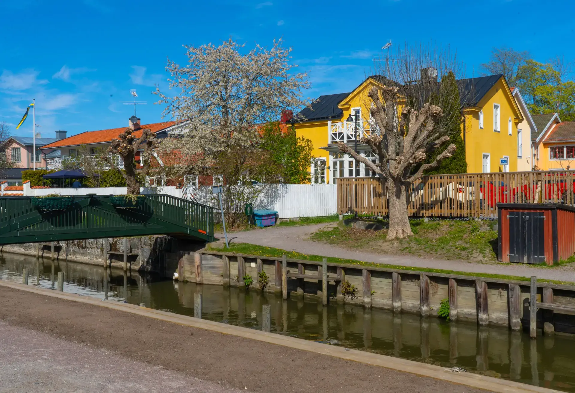 A small town Trosa. View with canal. Swedish countryside.