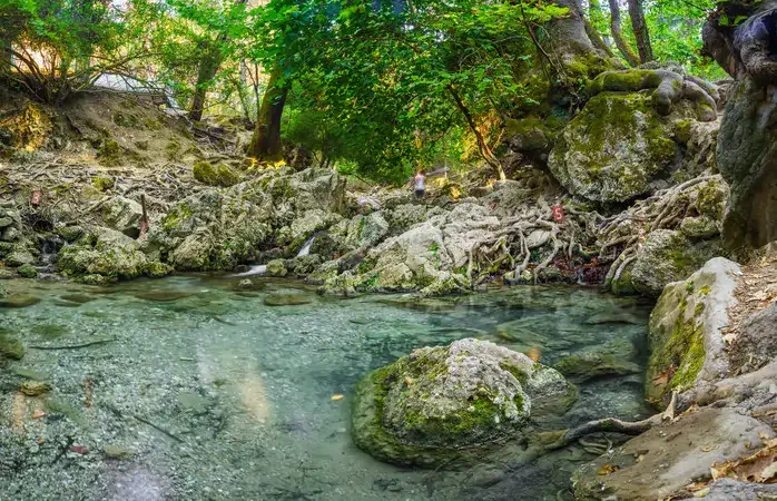 The beautiful Valley of the Seven Springs 'Epta Piges' at natural attraction on the Island of Rhodes, Dodecanese, Greece Europe