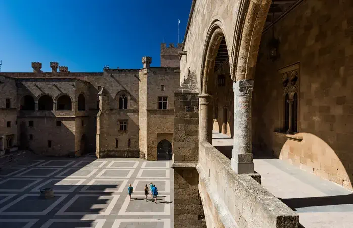 Wide angle view of the Palace of the Grand Master of the Knights of Rhodes, Greece.
