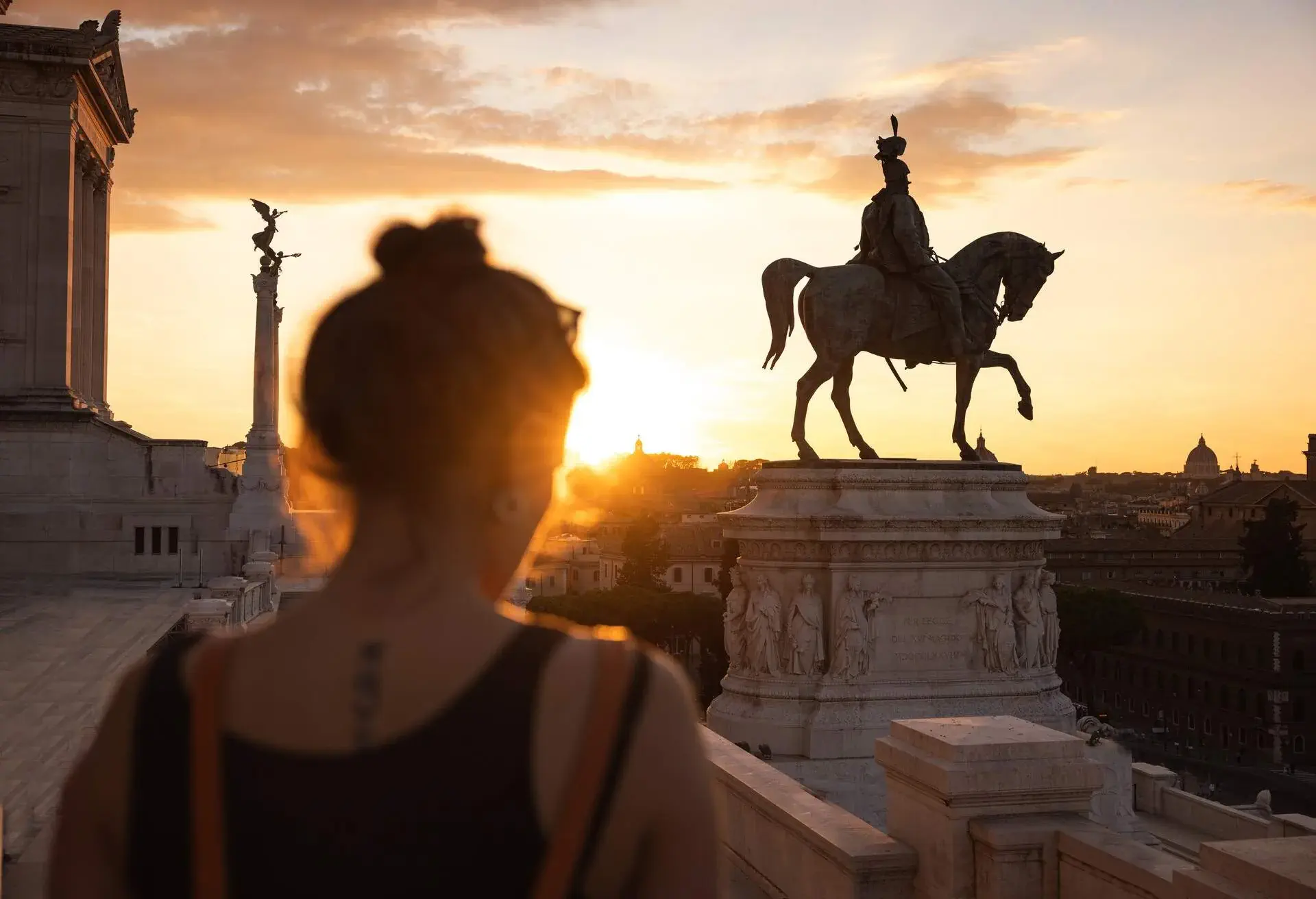 Tourist woman sight from the Altare della Patria in Rome