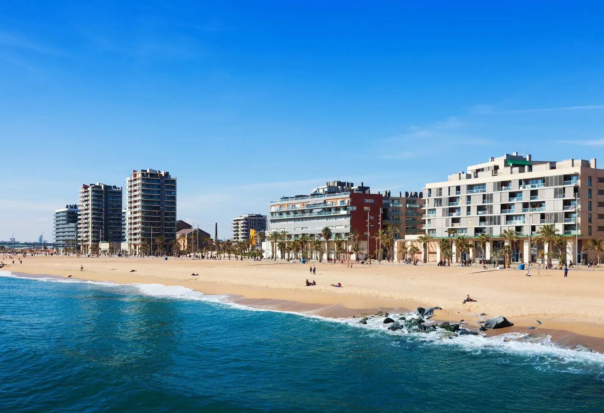 Sand beach Badalona from mediterranean sea in winter. Catalonia, Spain; Shutterstock ID 182600141