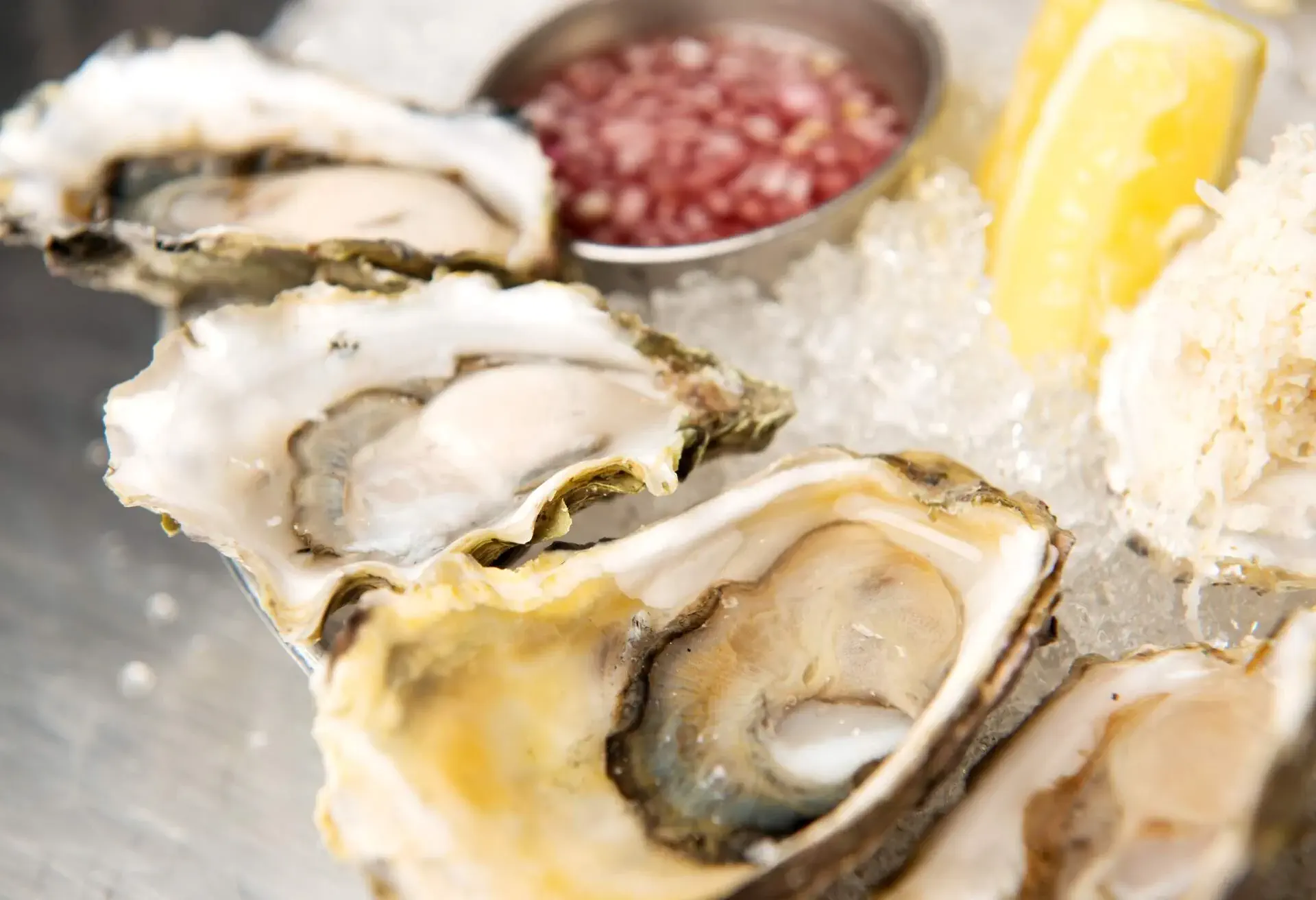 Oyster platter at Whistler's Bearfoot Bistro restaurant. Whistler BC, Canada.