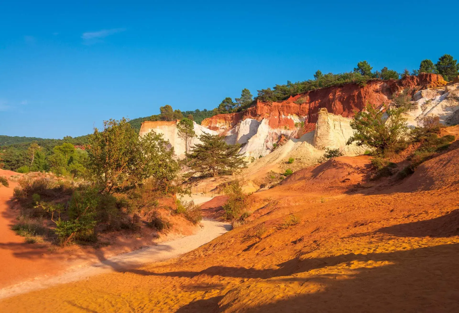 Provence, France - July 11, 2017: the Colorado Provençal is a private site composed of old ocher quarries with multiple colors, near the town of Apt.
